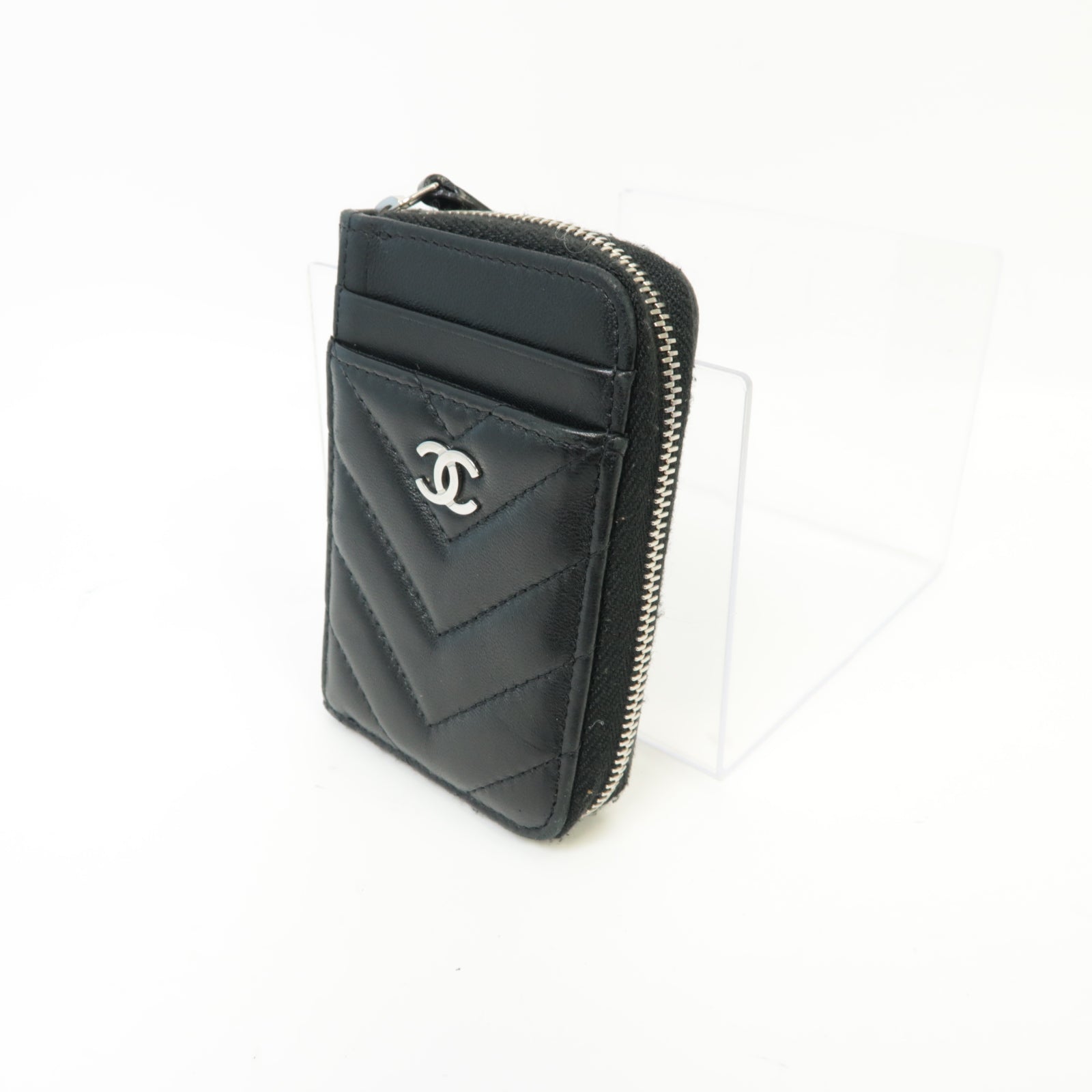 CHANEL 斜紋Card Case銀扣卡片套黒色