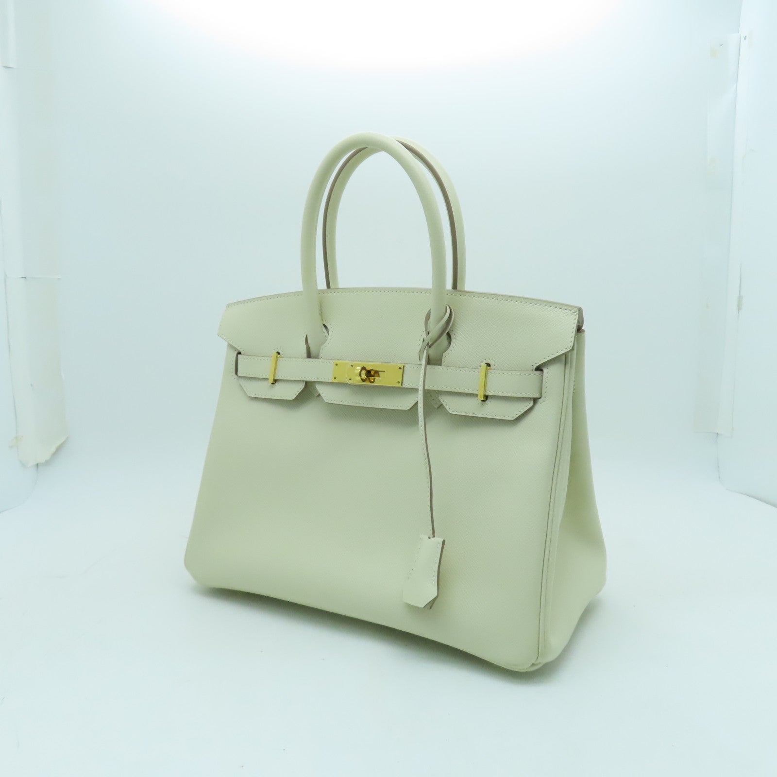 HERMES Epsom皮革Birkin 30金扣手挽袋白色
