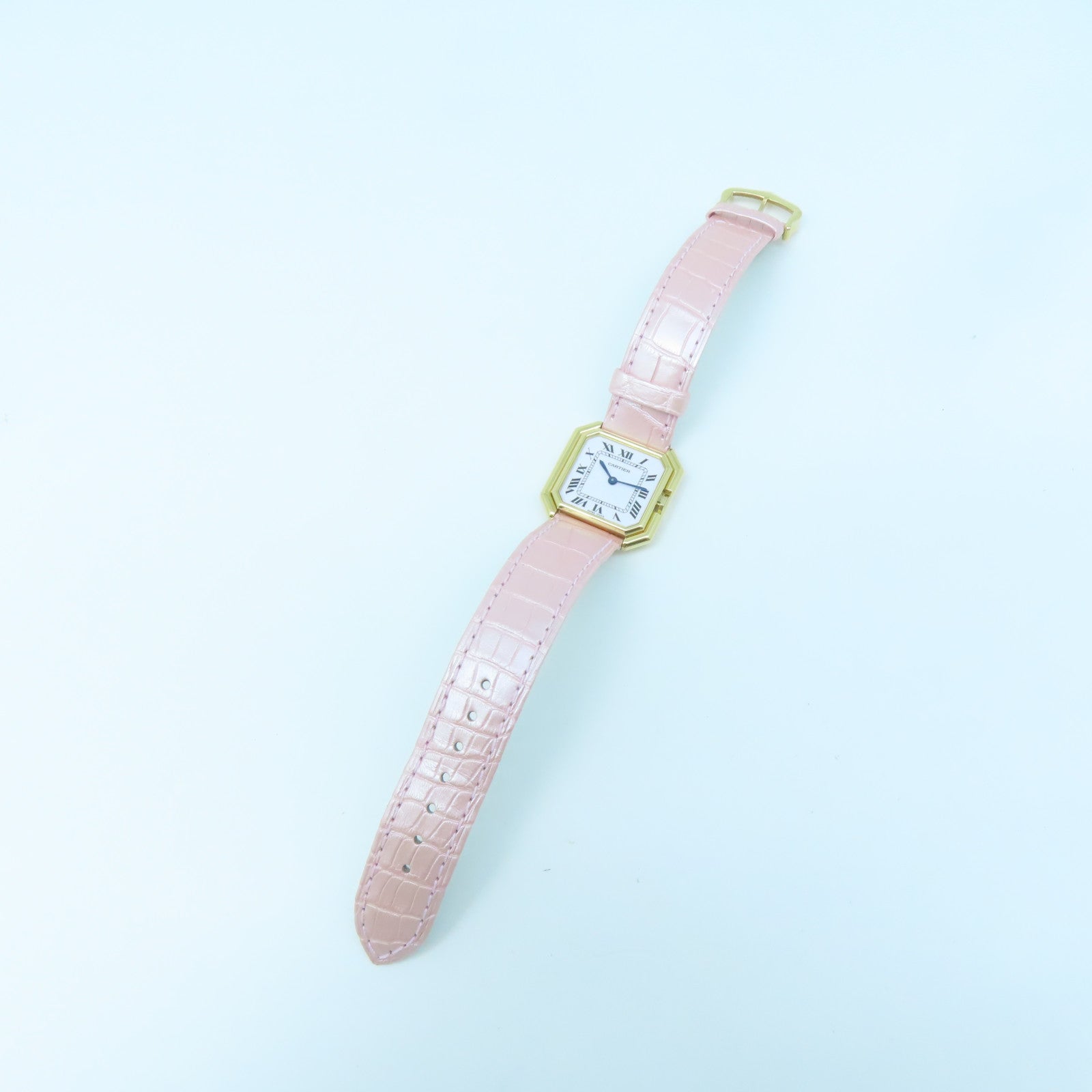 CARTIER Ceinture 18K Gold/Leather Band Watch Quartz Movement Pink