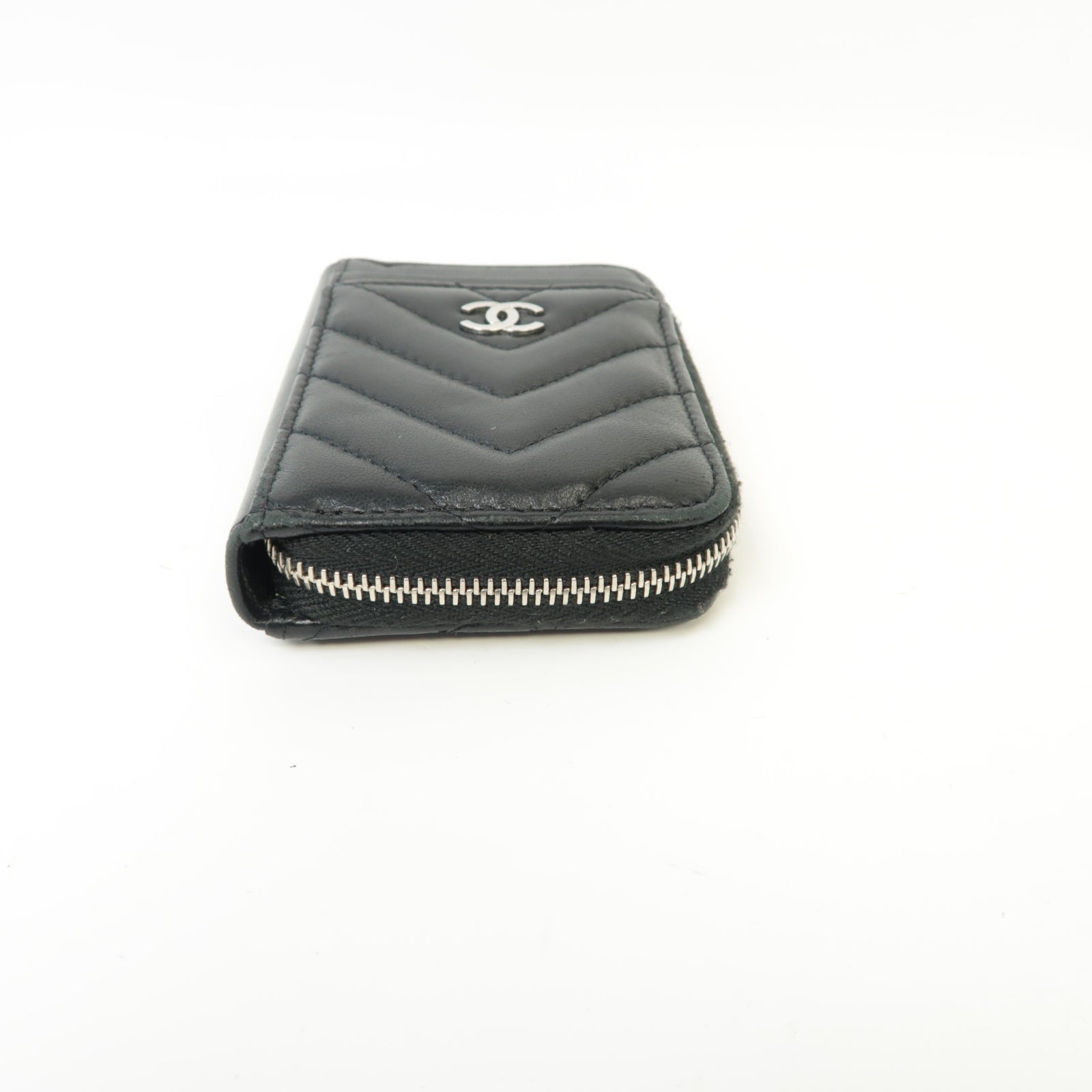 CHANEL 斜紋Card Case銀扣卡片套黒色