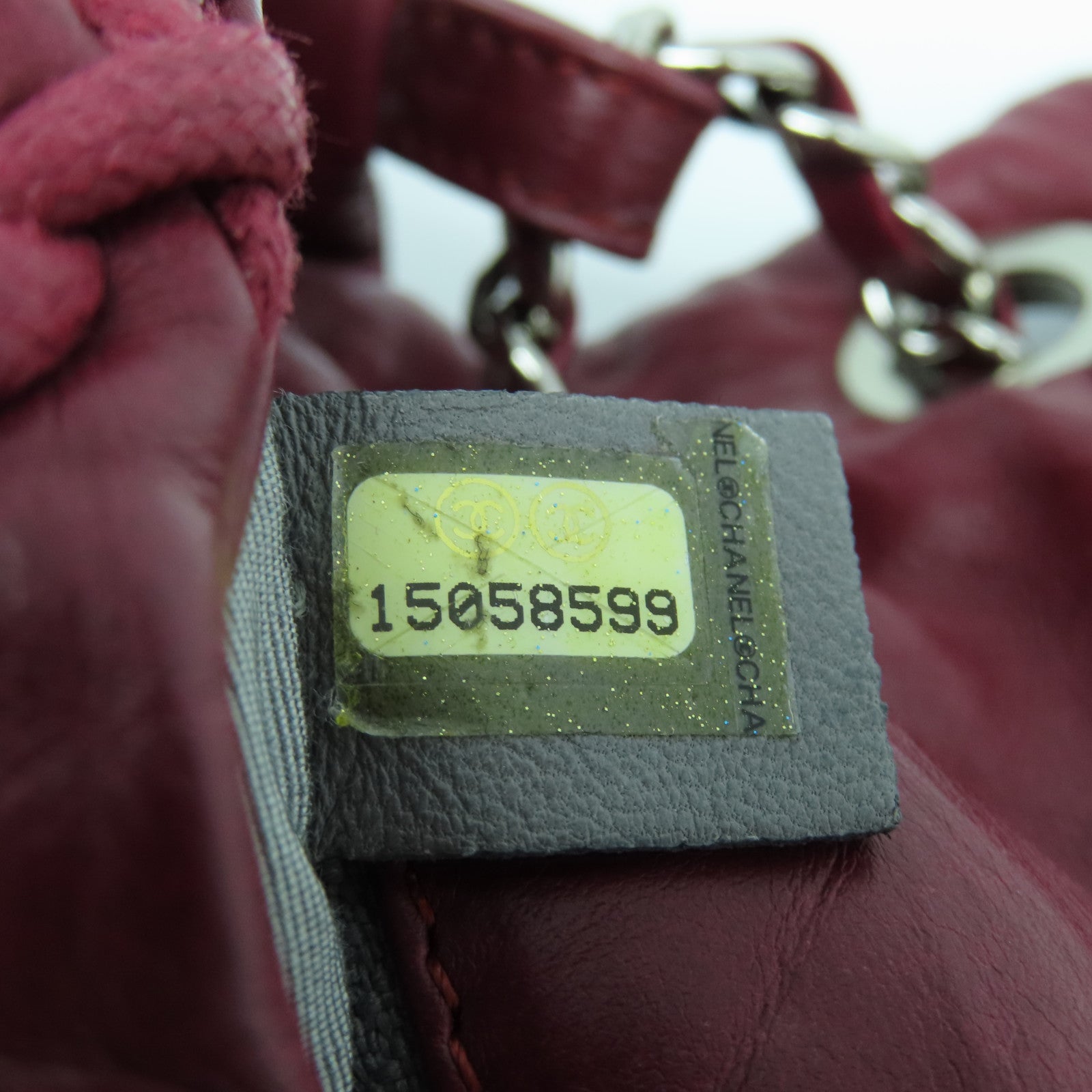 CHANEL 菱格牛皮皮革Chain Shoulder银扣链带肩背袋红色