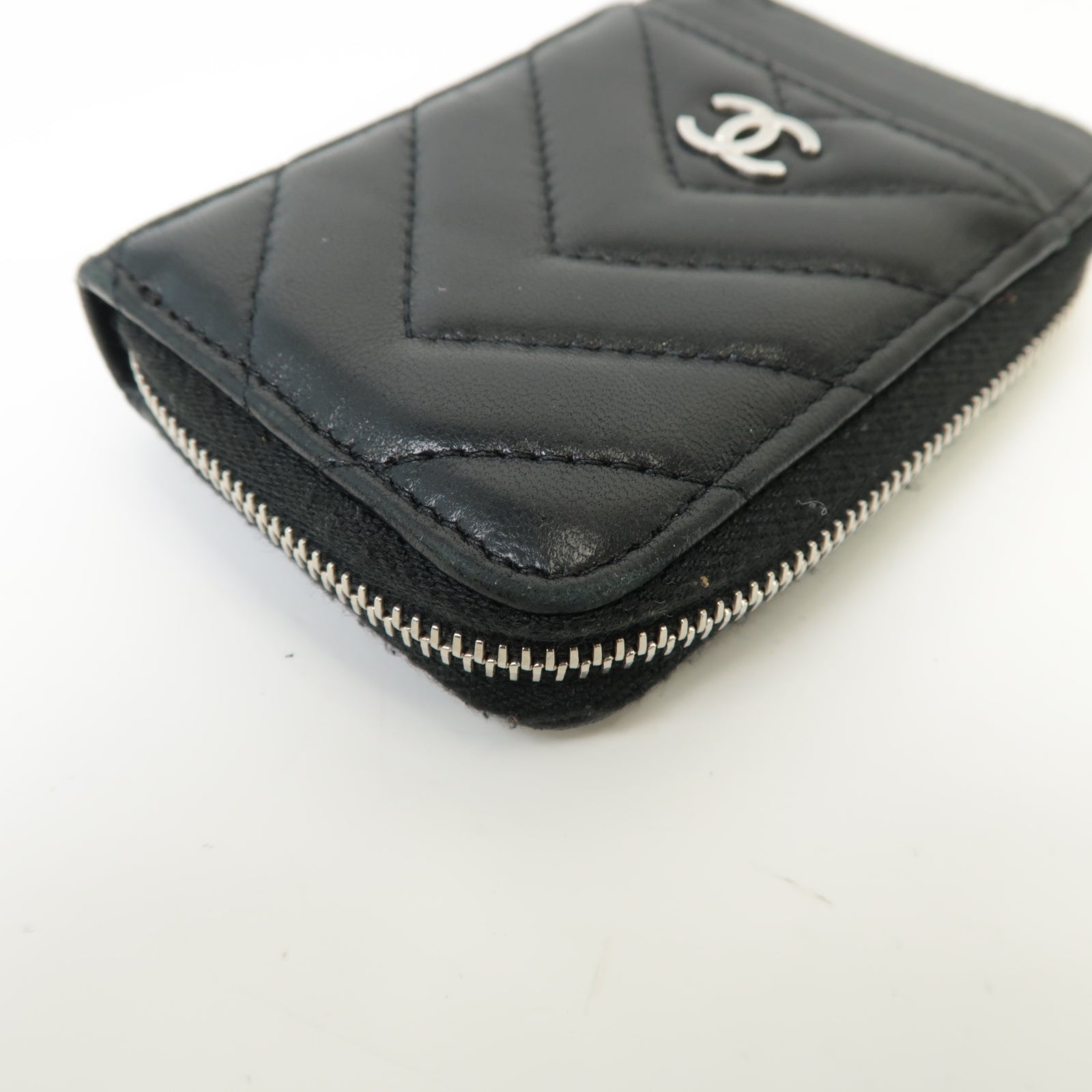 CHANEL 斜紋Card Case銀扣卡片套黒色