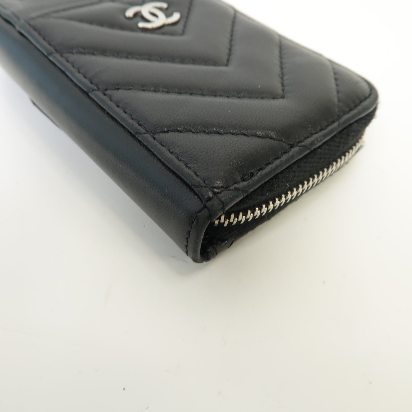 CHANEL 斜紋Card Case銀扣卡片套黒色