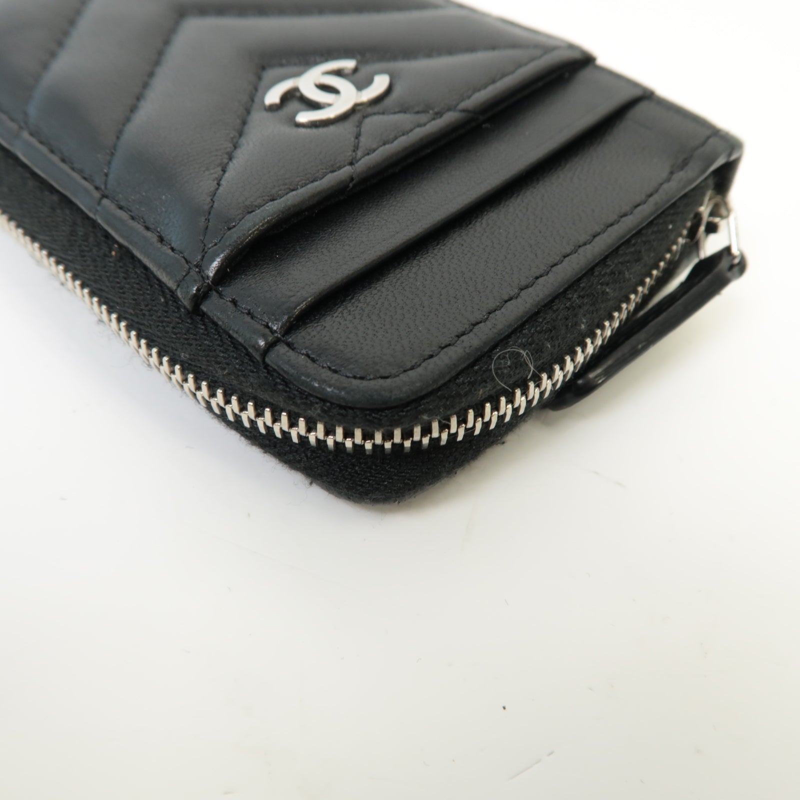 CHANEL 斜紋Card Case銀扣卡片套黒色