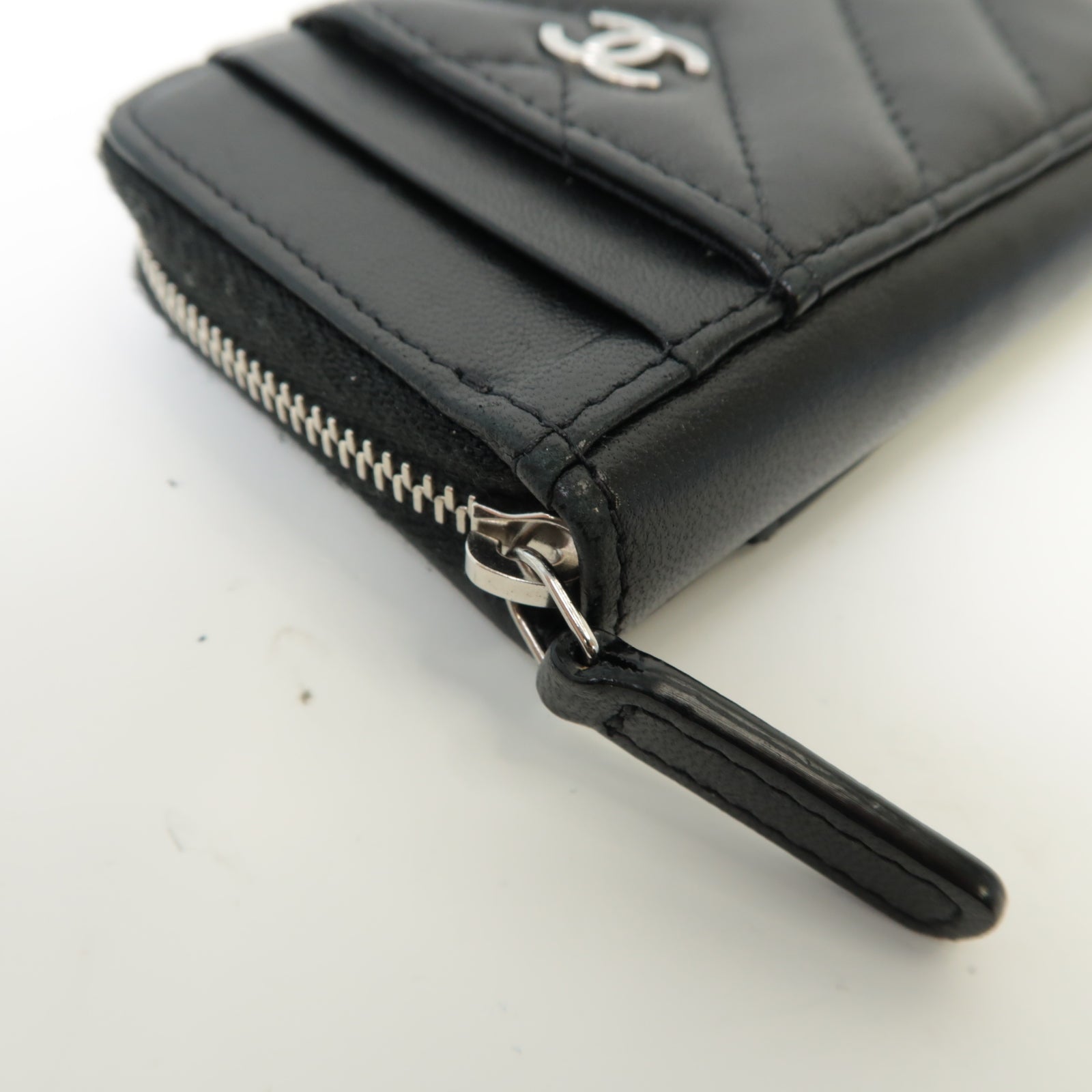 CHANEL 斜紋Card Case銀扣卡片套黒色