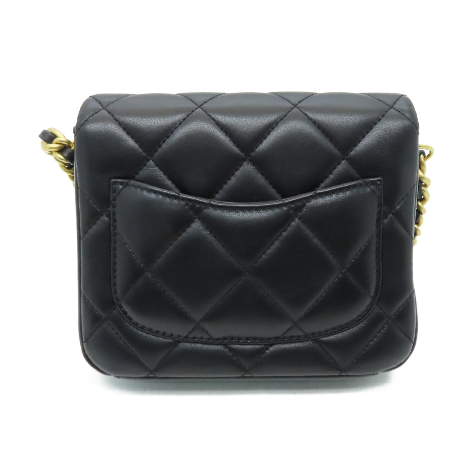 CHANEL 菱格羊皮皮革Chain Shoulder Bag金扣鏈帶肩背袋黒色