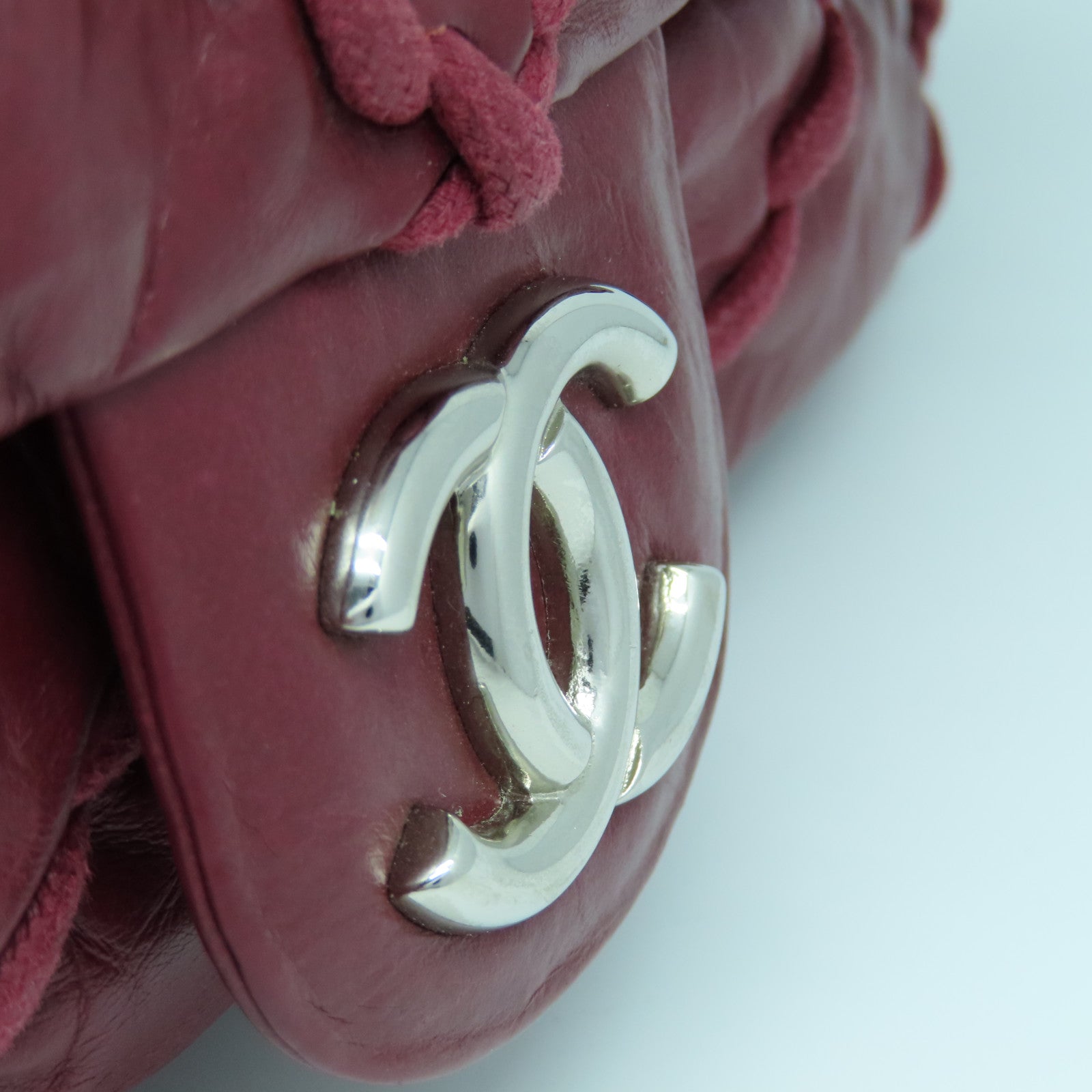 CHANEL 菱格牛皮皮革Chain Shoulder银扣链带肩背袋红色