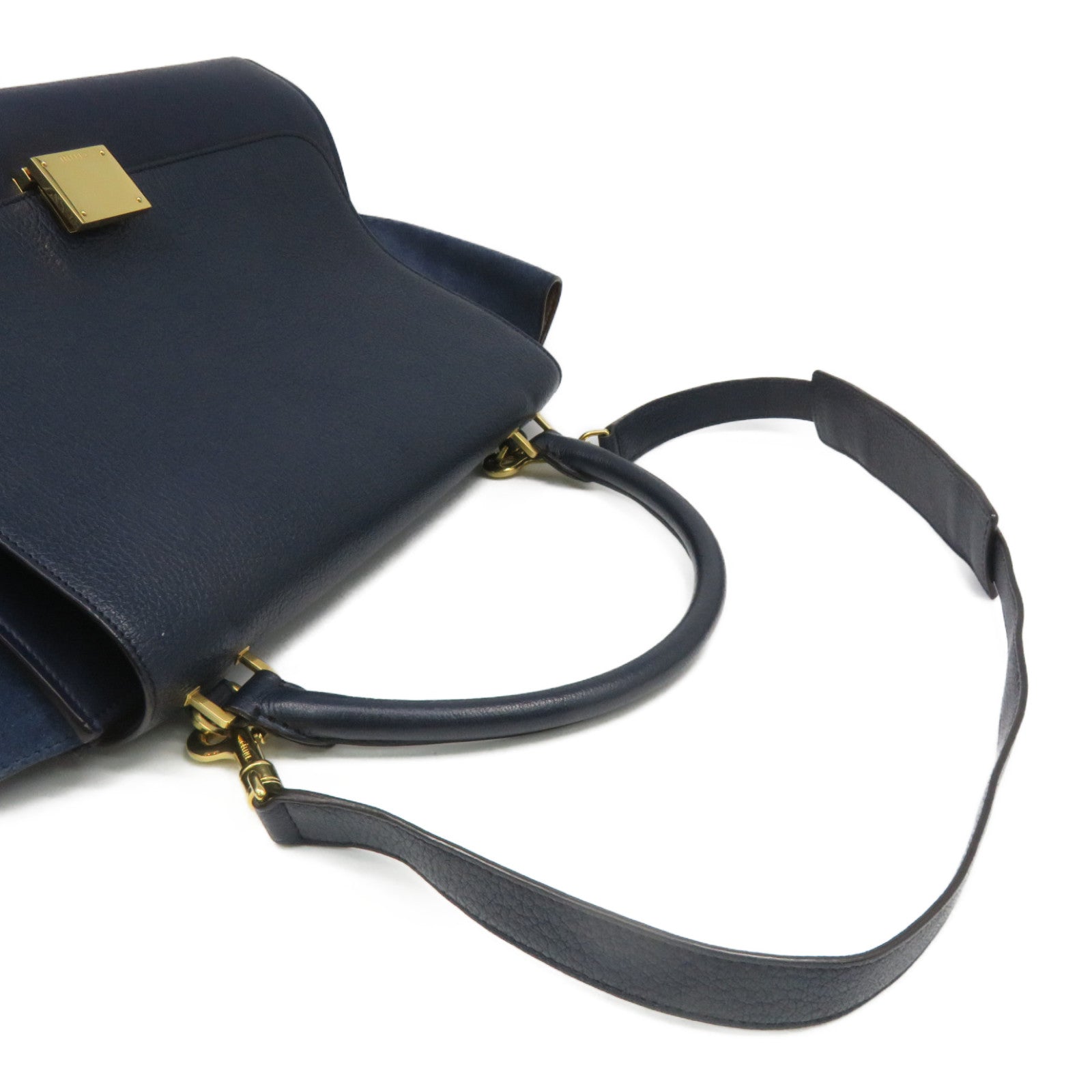 CELINE 牛皮皮革Trapeze金扣肩背袋深蓝色