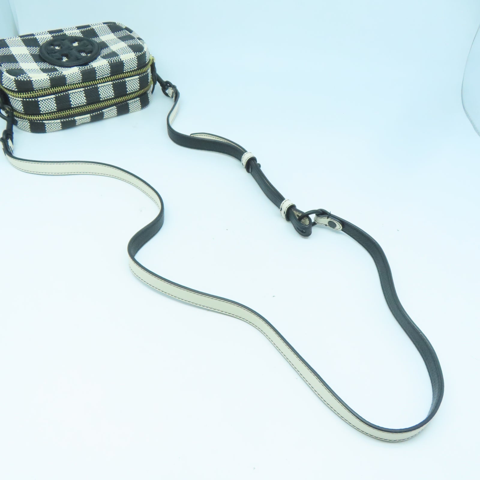 Tory Burch 牛皮皮革Shoulder Bag金扣肩背袋黑色/白色