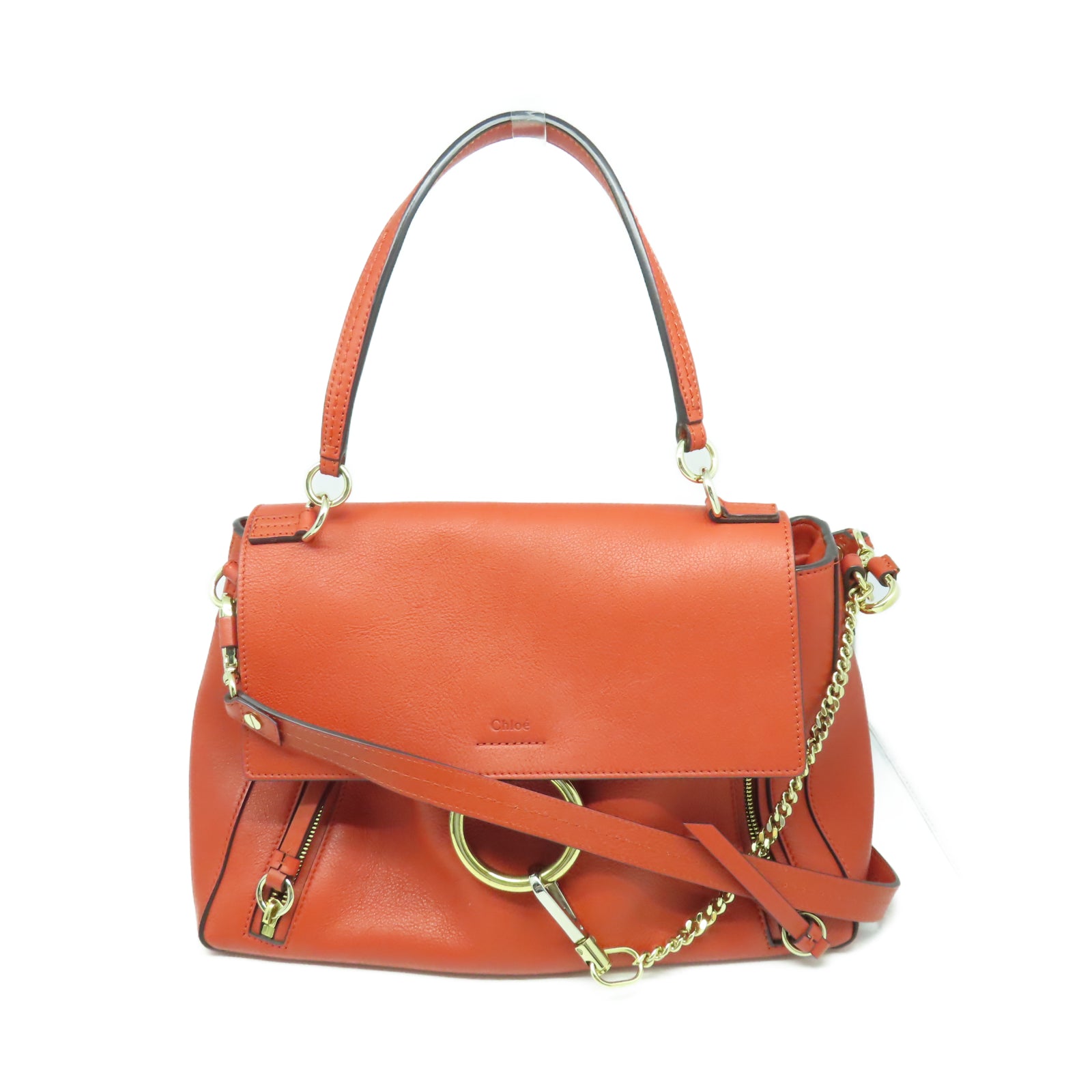 Chloe 牛皮皮革Shoulder Bag金扣手挽肩背兩用袋橙色