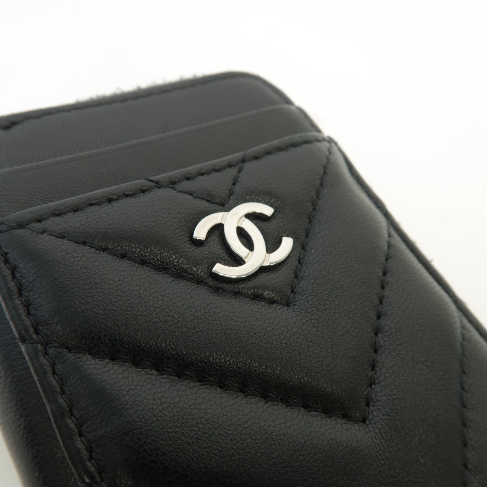 CHANEL 斜紋Card Case銀扣卡片套黒色