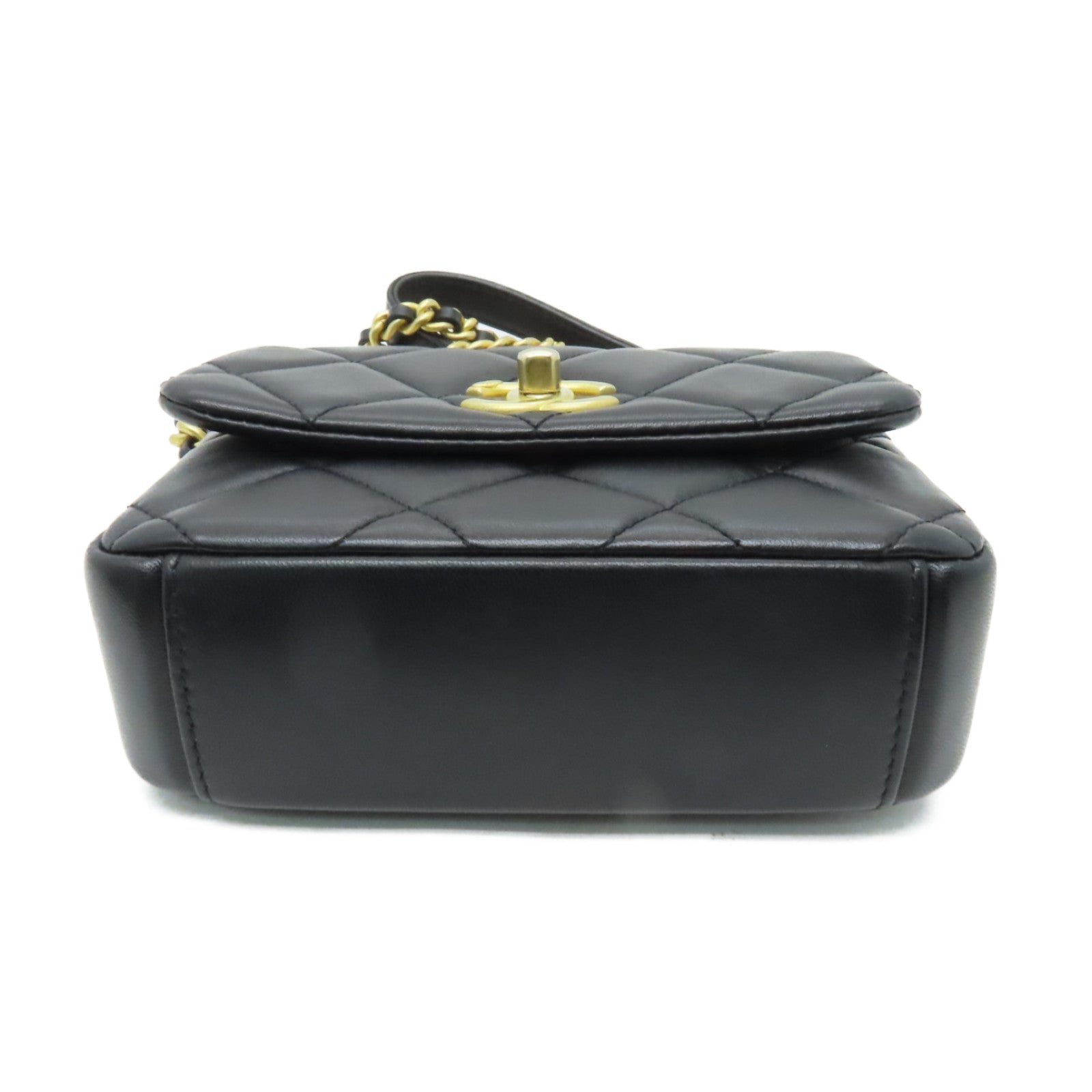 CHANEL 菱格羊皮皮革Chain Shoulder Bag金扣鏈帶肩背袋黒色