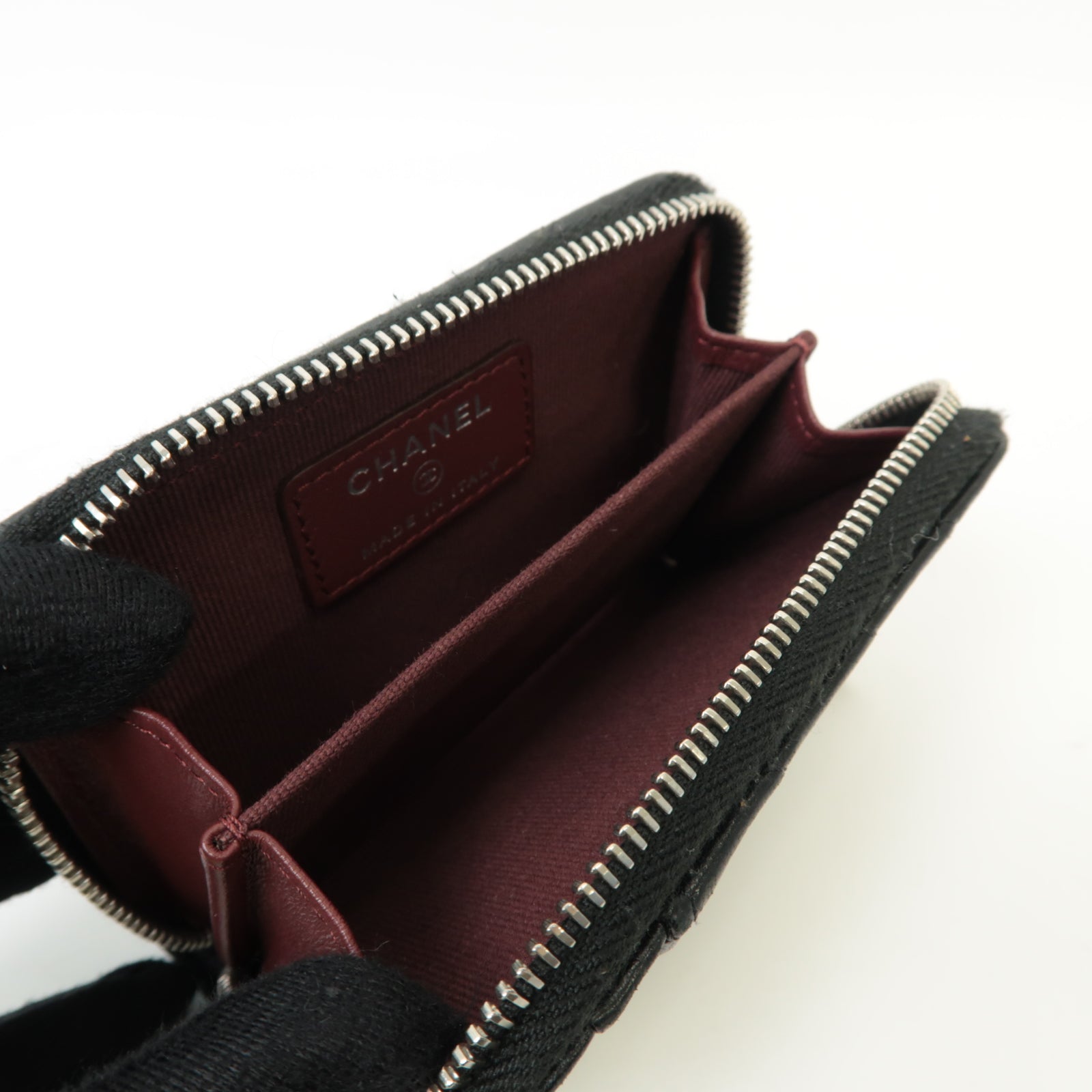 CHANEL 斜紋Card Case銀扣卡片套黒色