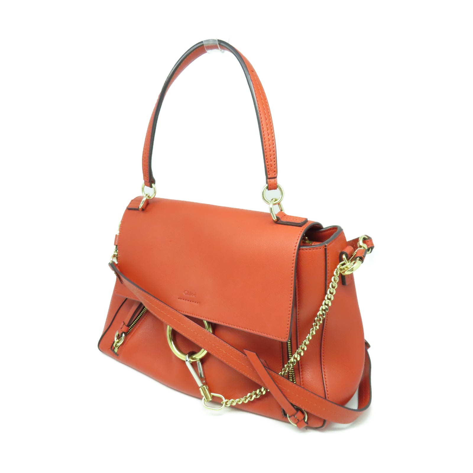 Chloe 牛皮皮革Shoulder Bag金扣手挽肩背兩用袋橙色