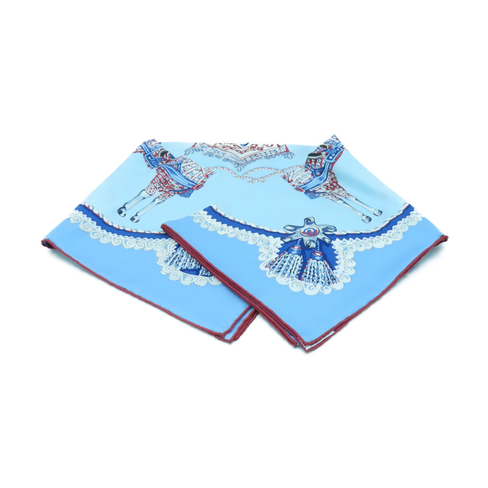 HERMES 絲質Scarf絲巾淺藍色/白色/紅色