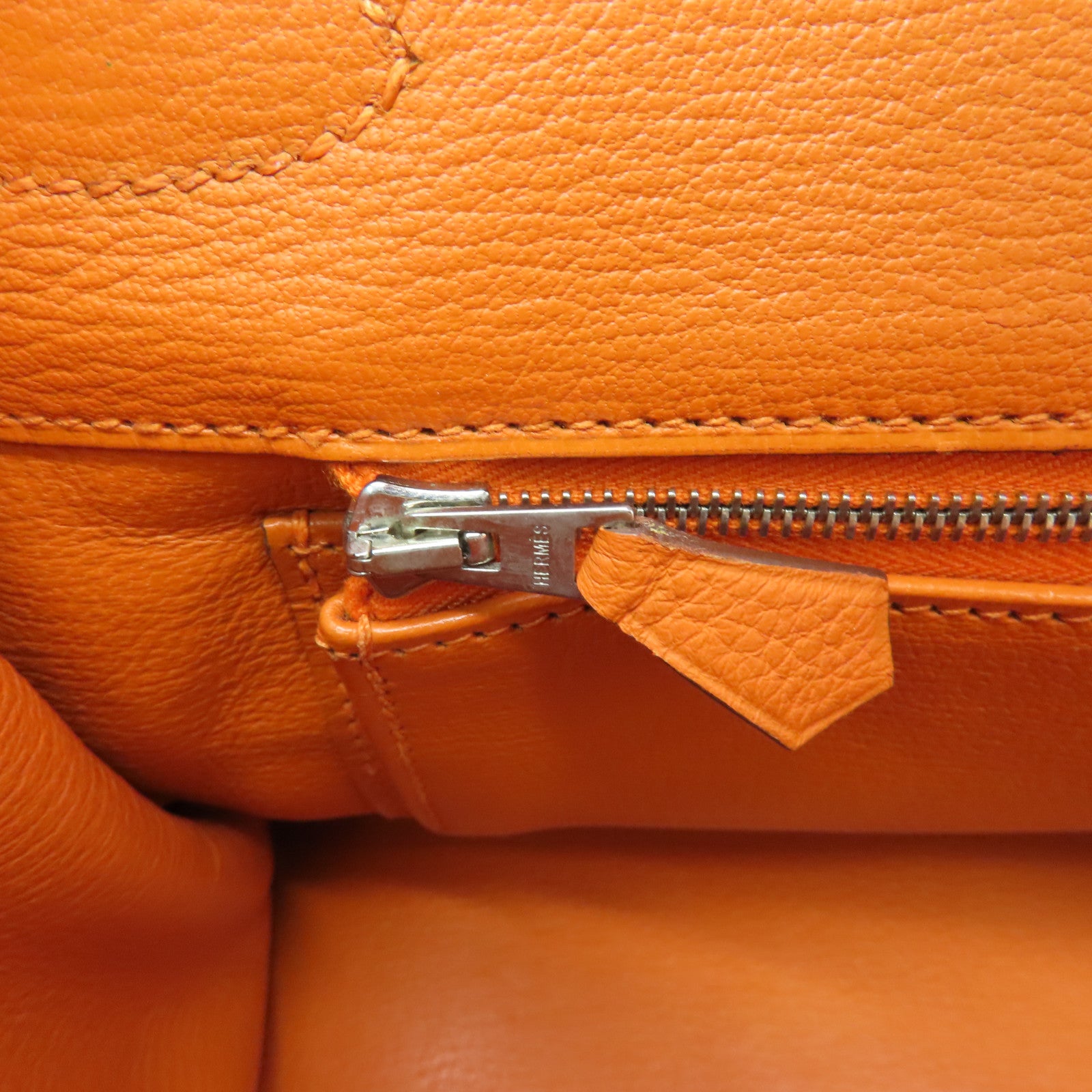 HERMES Clemence Leather Birkin 30 Silver Buckle Handle Bag Orange