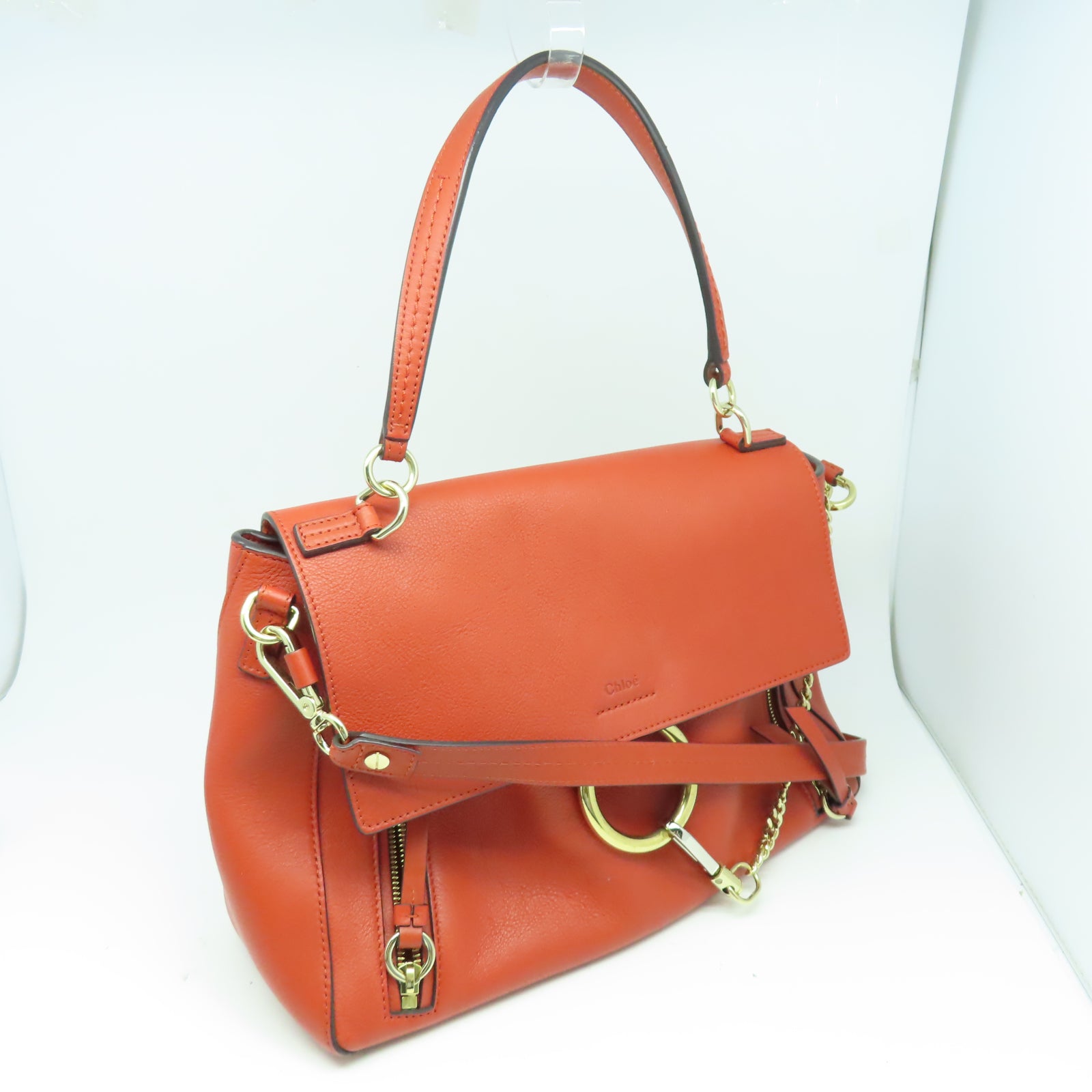 Chloe 牛皮皮革Shoulder Bag金扣手挽肩背兩用袋橙色