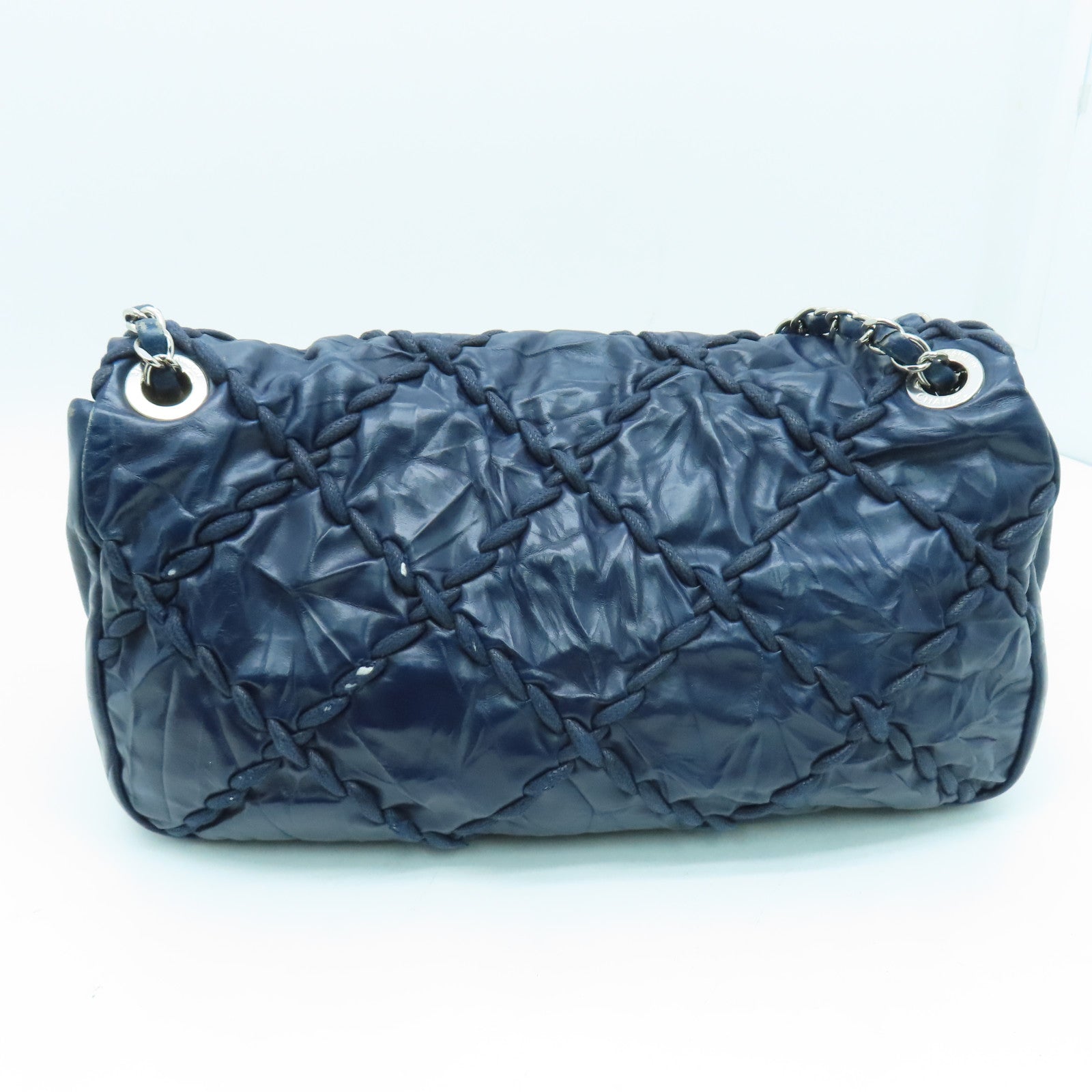 CHANEL 菱格牛皮皮革Ultra Stitch Flap Bag銀扣肩背袋藍色