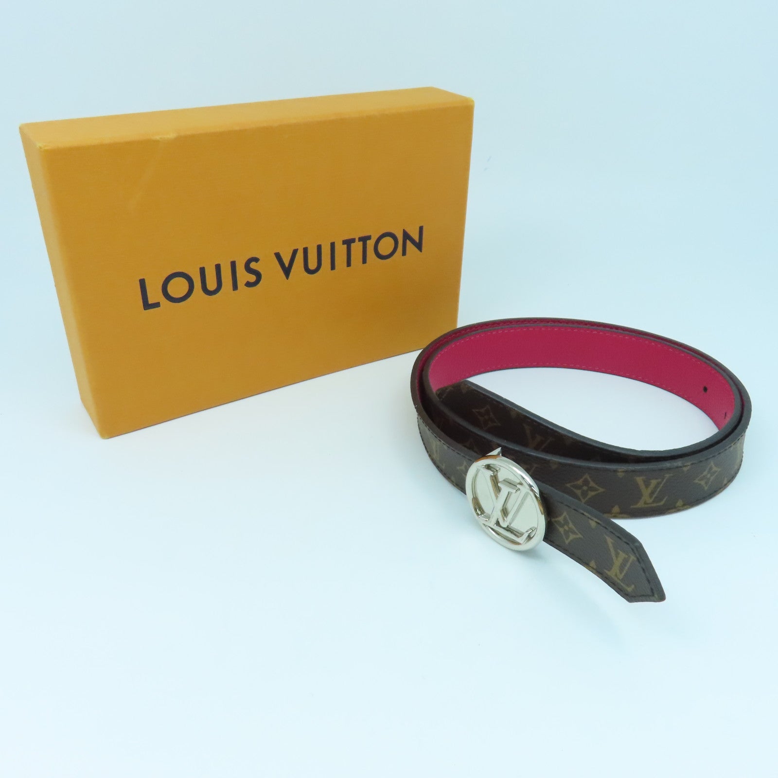 LOUIS VUITTON Monogram Belt銀扣皮帶啡色/紫色