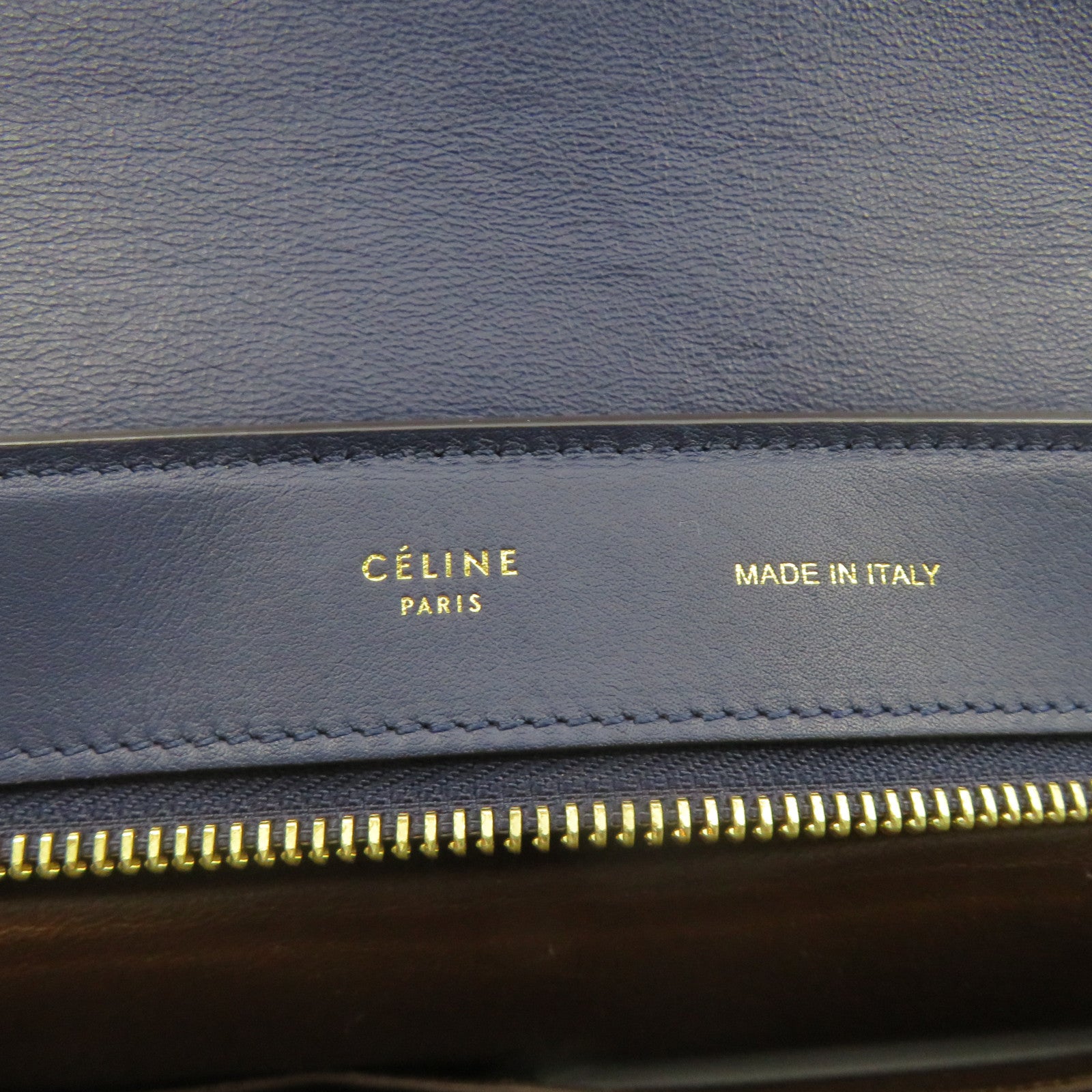 CELINE 牛皮皮革Trapeze金扣肩背袋深蓝色