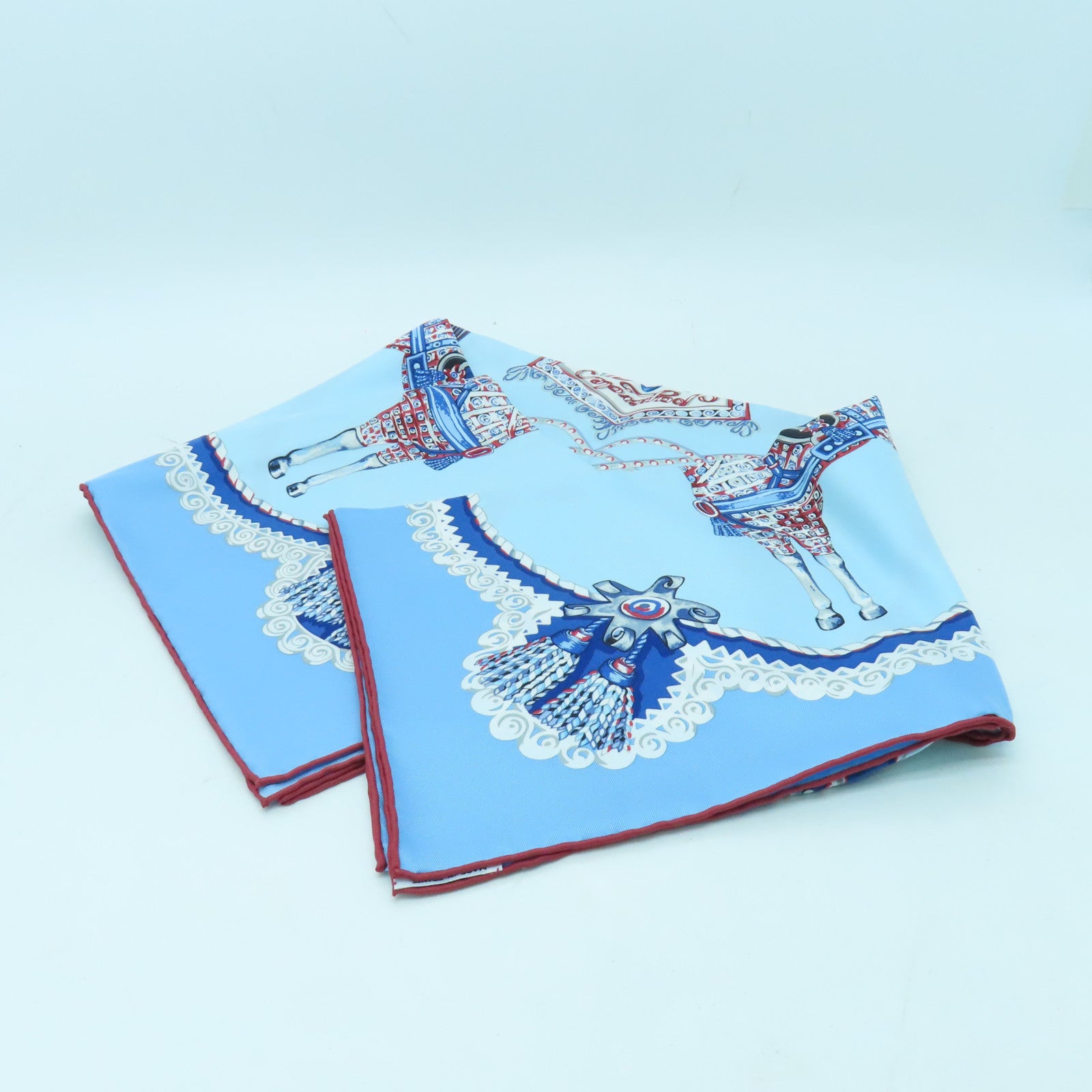HERMES 絲質Scarf絲巾淺藍色/白色/紅色