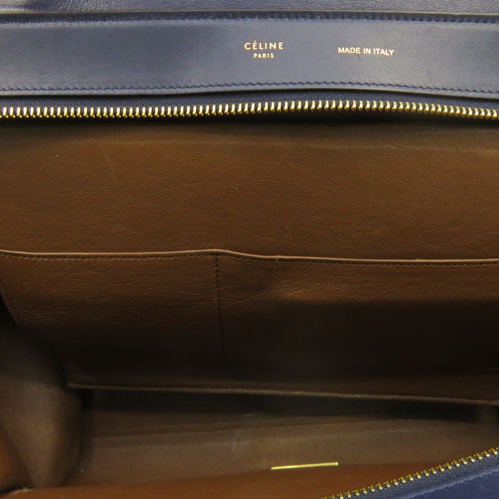 CELINE 牛皮皮革Trapeze金扣肩背袋深蓝色