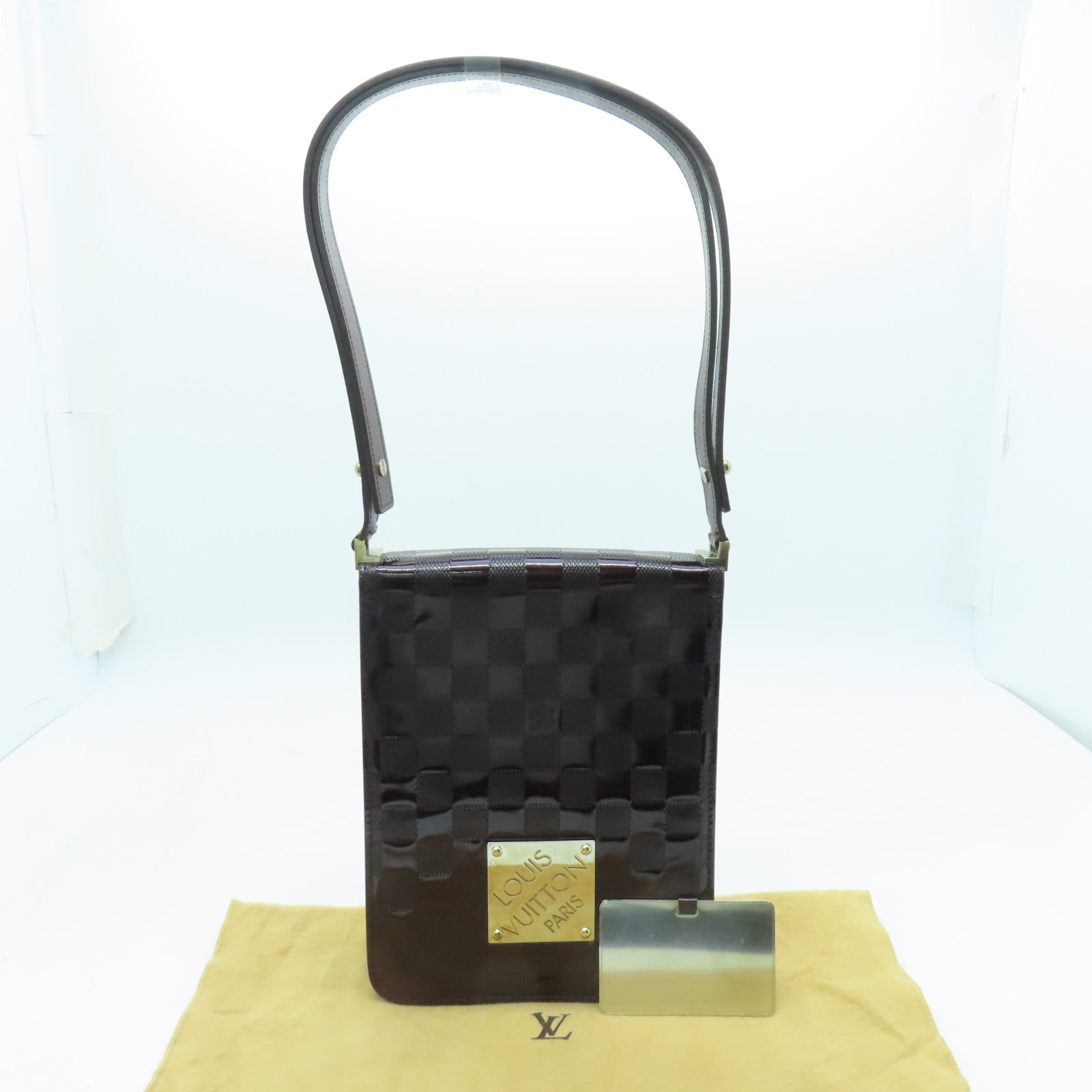 LOUIS VUITTON Damier Vernis Club Bag Carmine金扣手挽肩背兩用袋深啡色