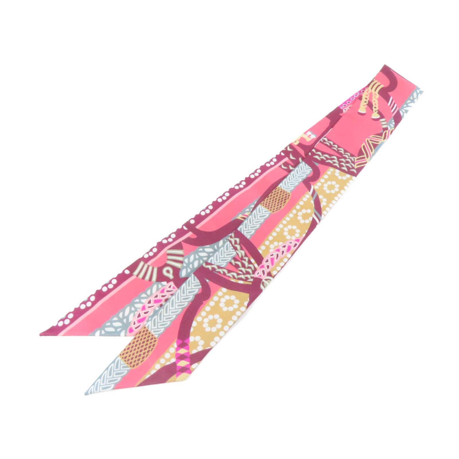 HERMES 絲質Twilly絲巾粉紅色/紅色/啡色