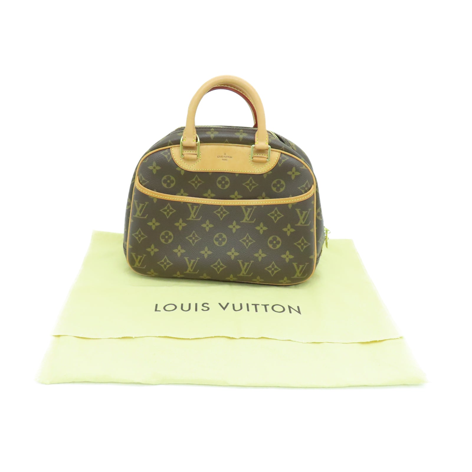 LOUIS VUITTON Monogram Deauville PM金扣手挽袋棕色