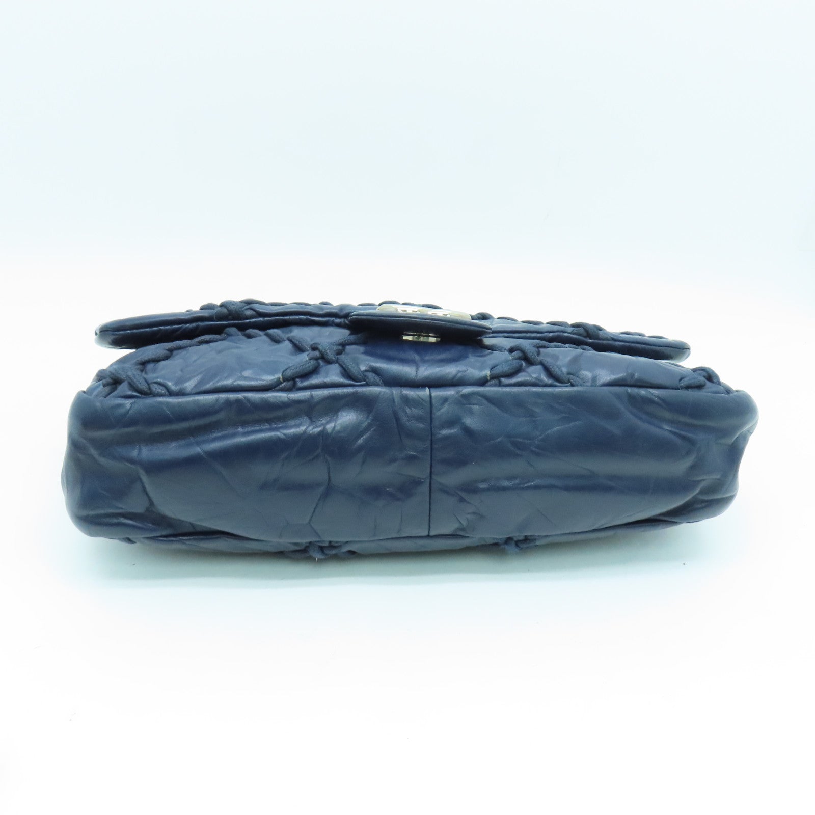 CHANEL 菱格牛皮皮革Ultra Stitch Flap Bag銀扣肩背袋藍色