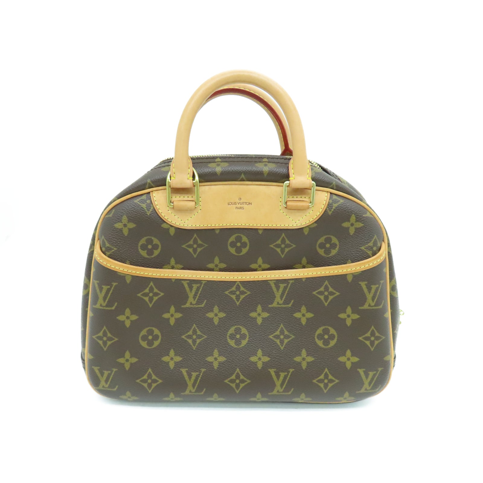 LOUIS VUITTON Monogram Deauville PM金扣手挽袋棕色