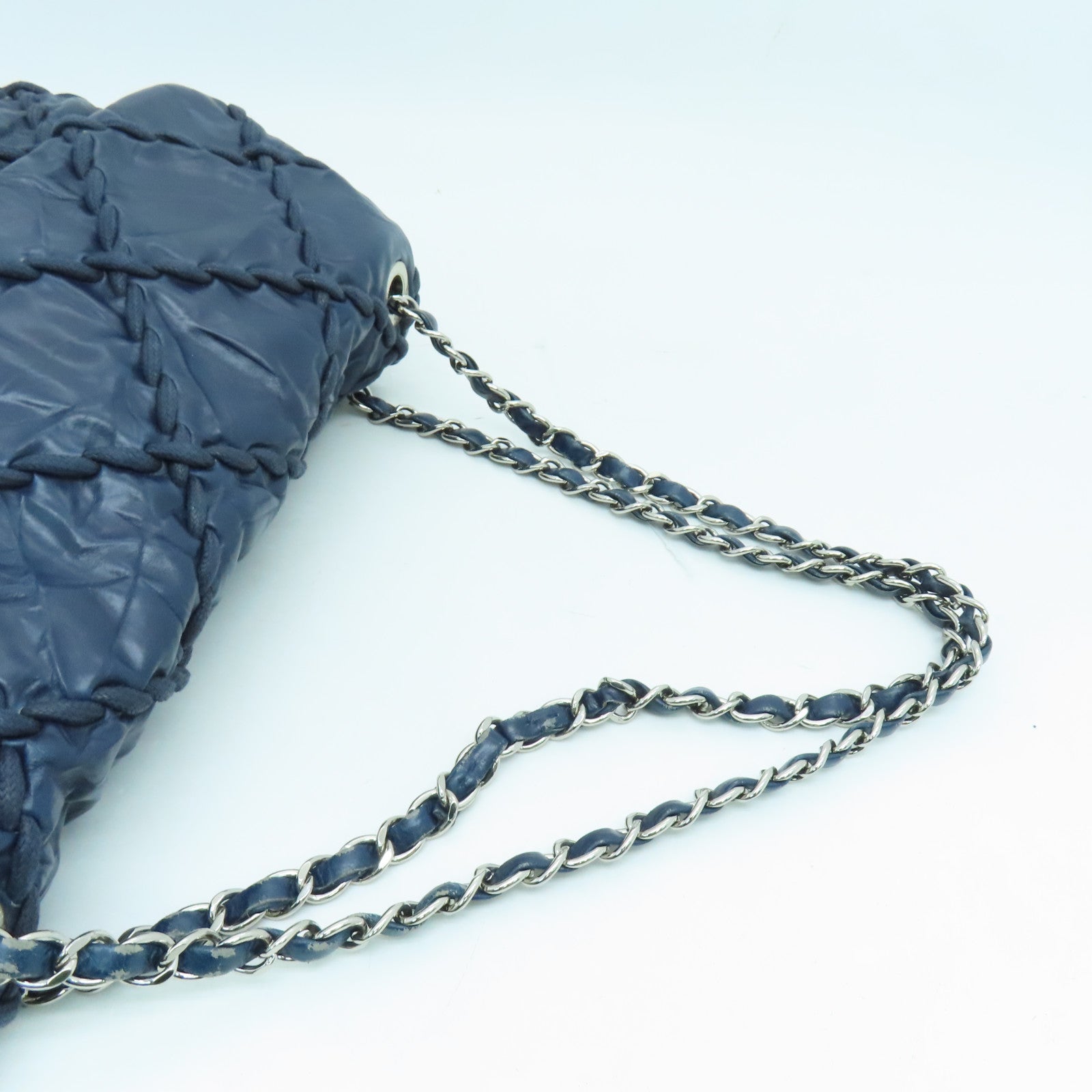 CHANEL 菱格牛皮皮革Ultra Stitch Flap Bag銀扣肩背袋藍色
