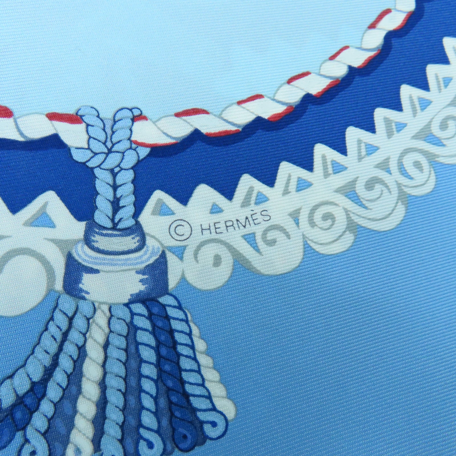 HERMES 絲質Scarf絲巾淺藍色/白色/紅色