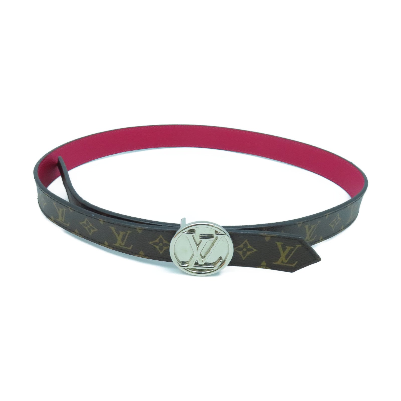 LOUIS VUITTON Monogram Belt銀扣皮帶啡色/紫色