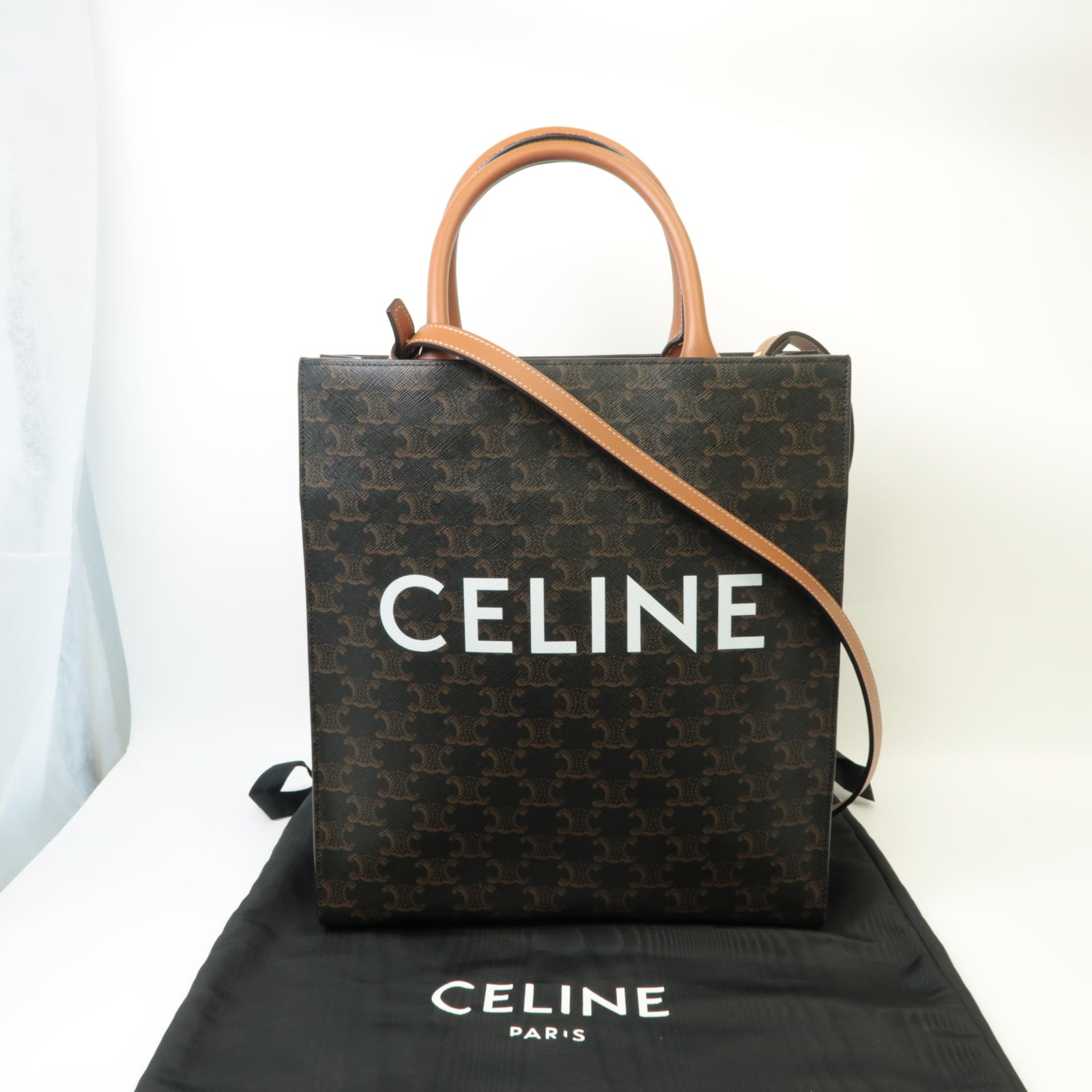 CELINE 塗層帆布Cabas金扣手挽肩背兩用袋棕色