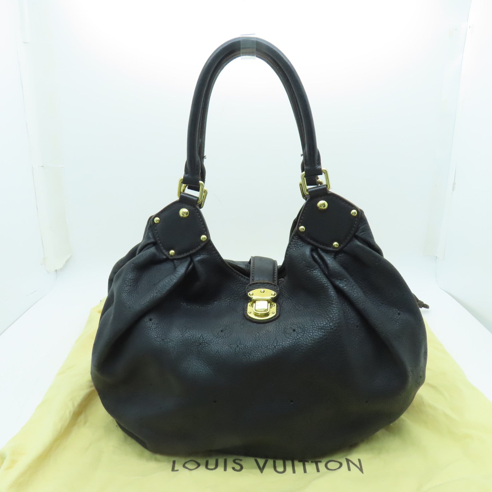 LOUIS VUITTON 牛皮皮革Mahina金扣手挽肩背兩用袋黑色