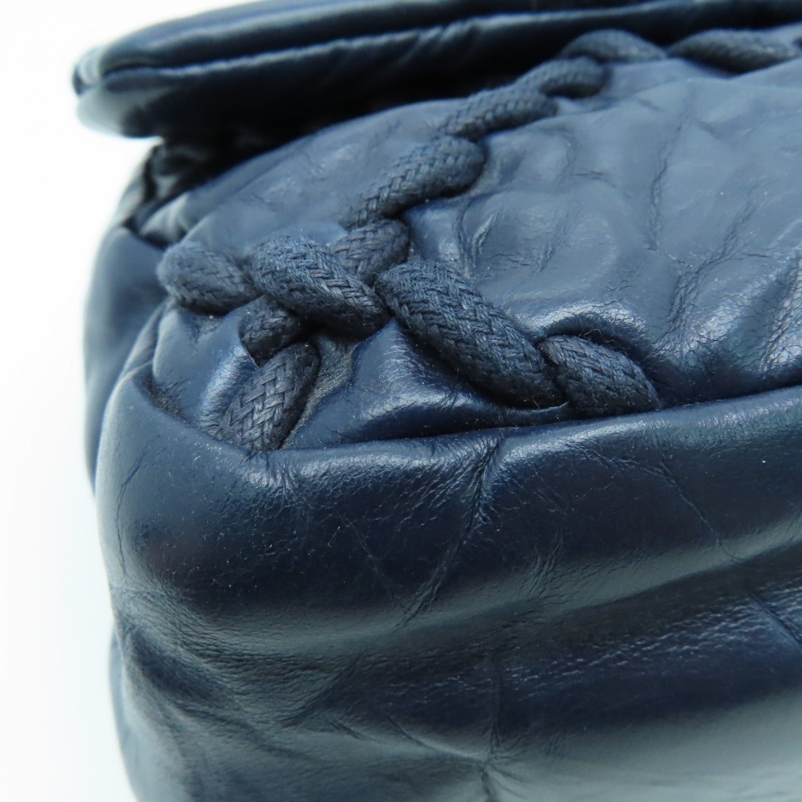 CHANEL 菱格牛皮皮革Ultra Stitch Flap Bag銀扣肩背袋藍色