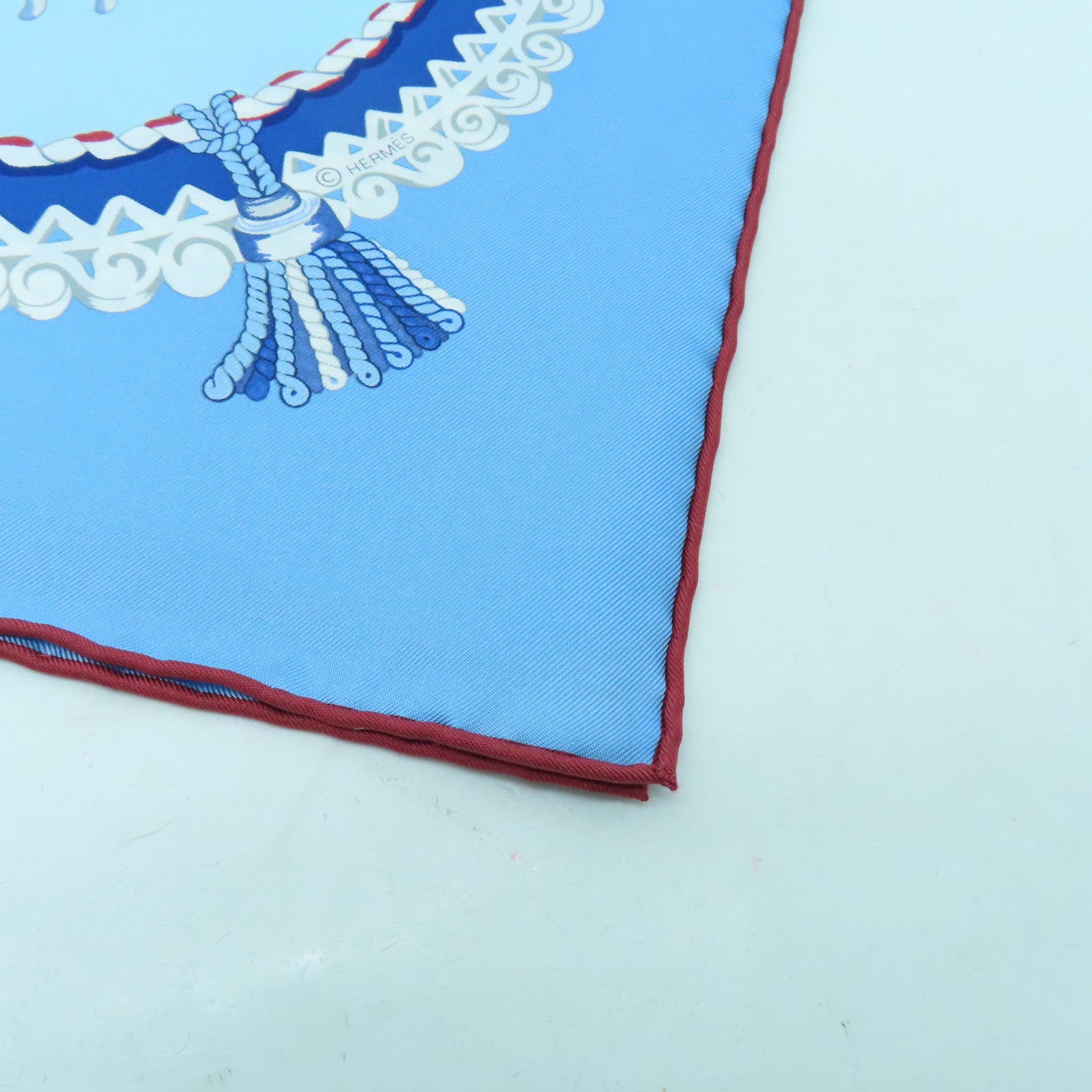 HERMES 絲質Scarf絲巾淺藍色/白色/紅色