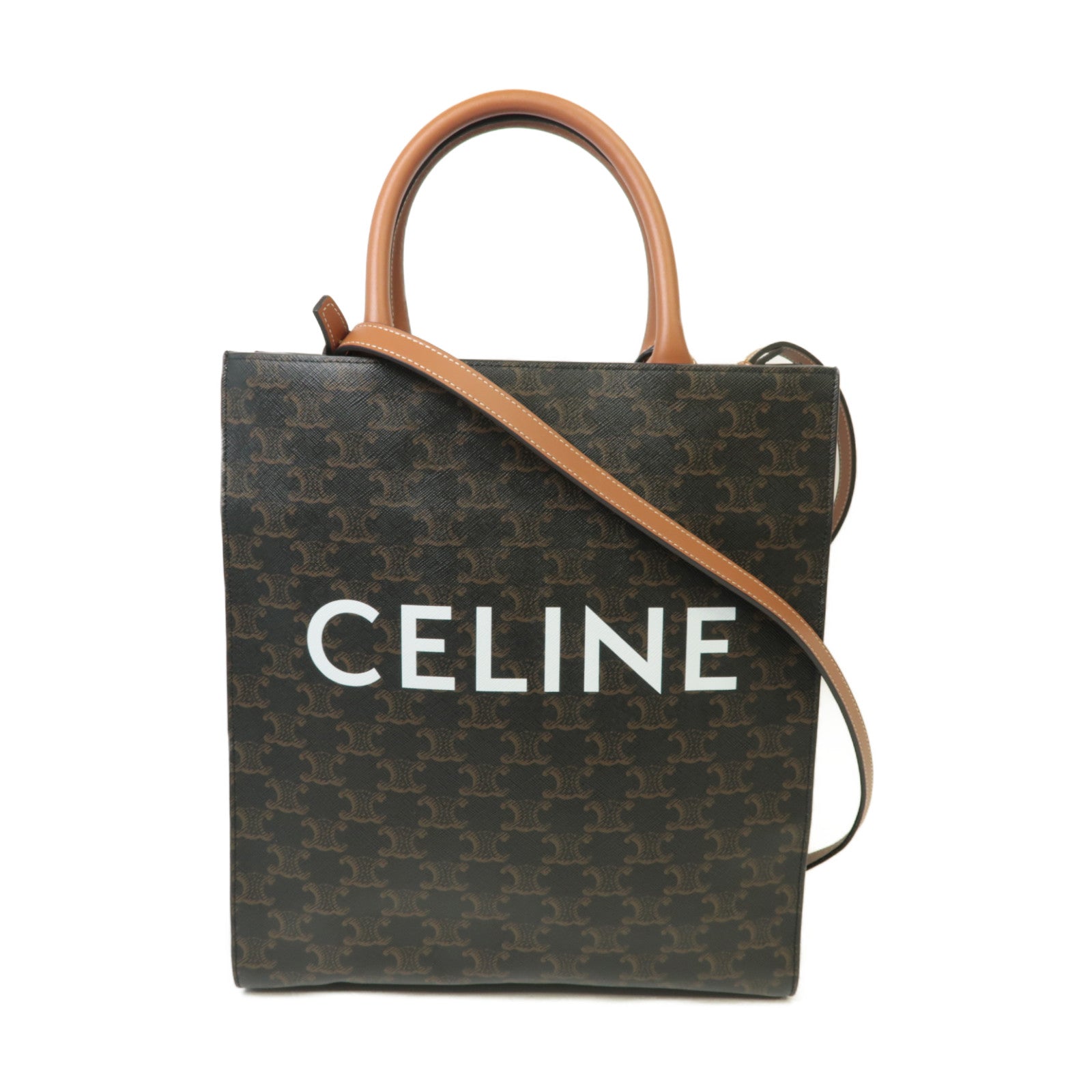 CELINE 塗層帆布Cabas金扣手挽肩背兩用袋棕色