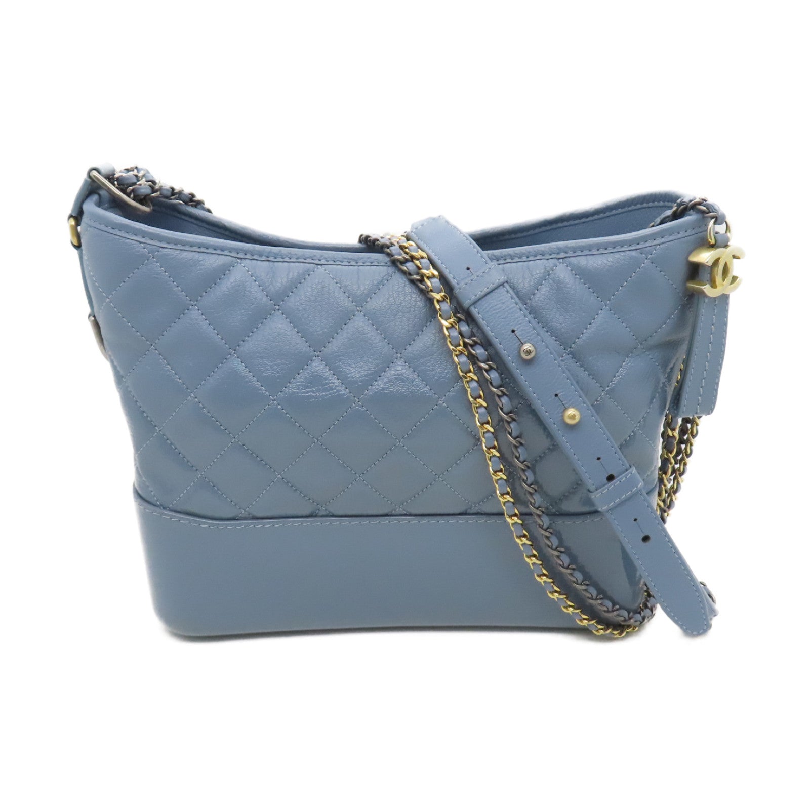 CHANEL rhombic cowhide leather Gabrielle gold buckle / silver buckle chain shoulder bag light blue
