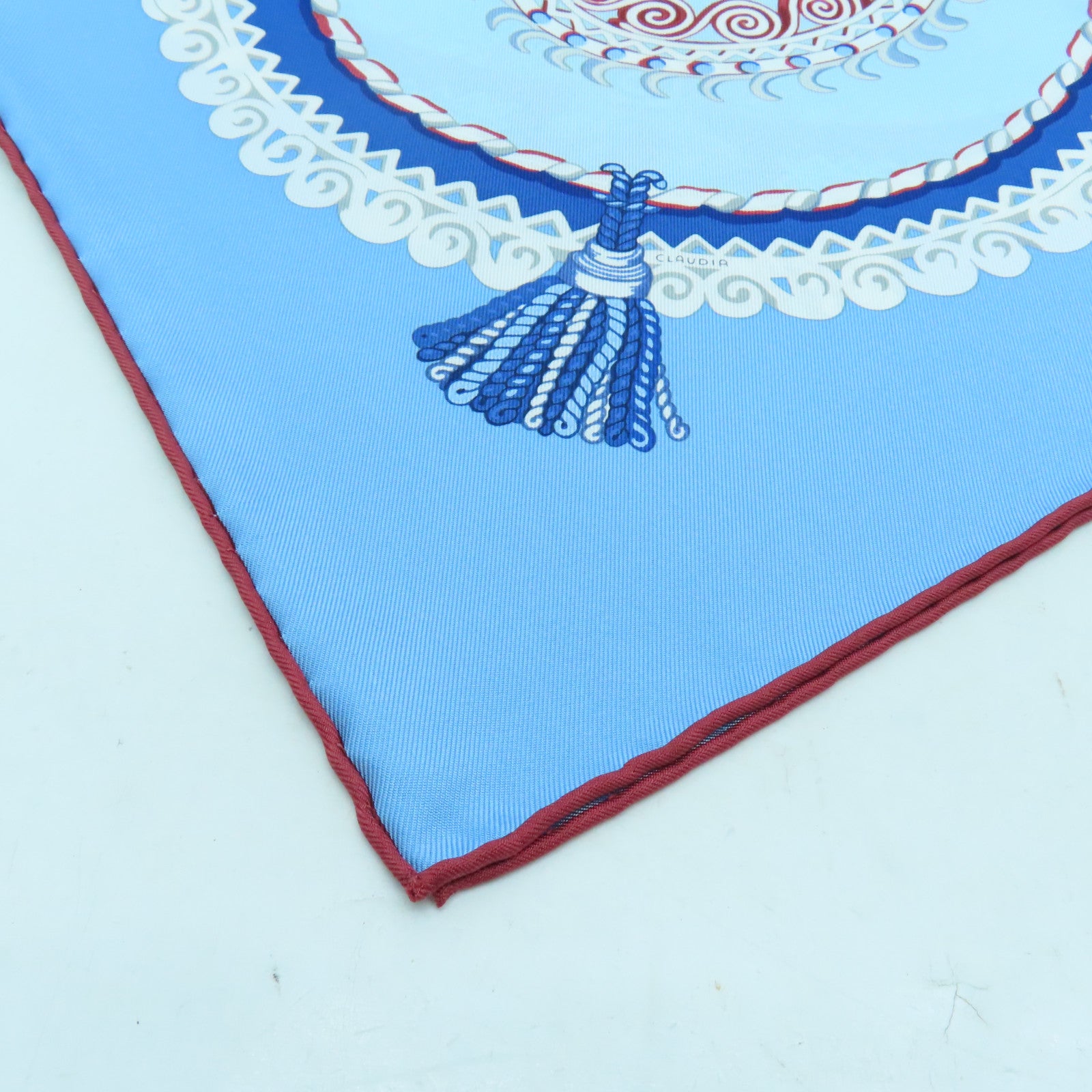 HERMES 絲質Scarf絲巾淺藍色/白色/紅色