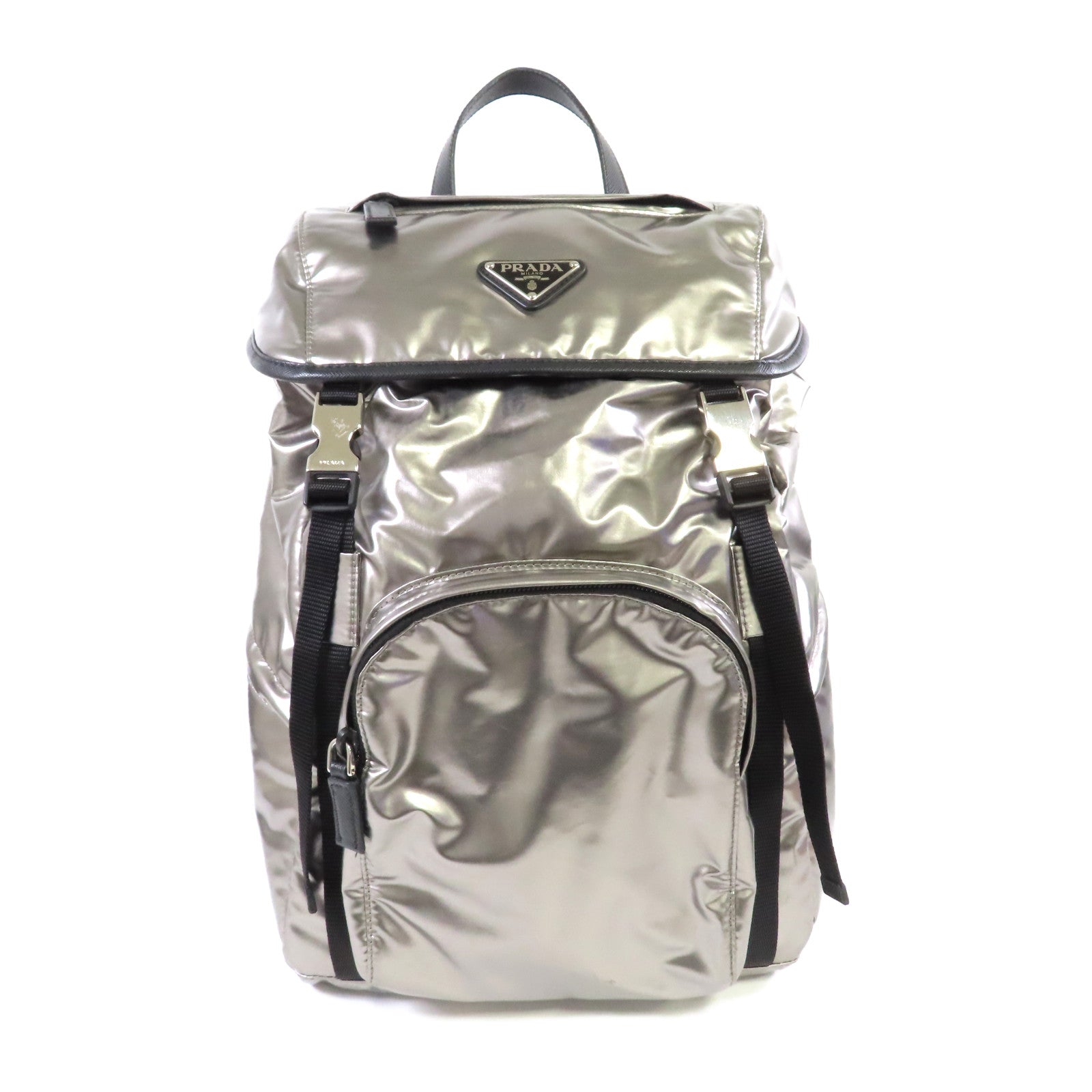 PRADA 尼龍Backpack銀扣背包銀色