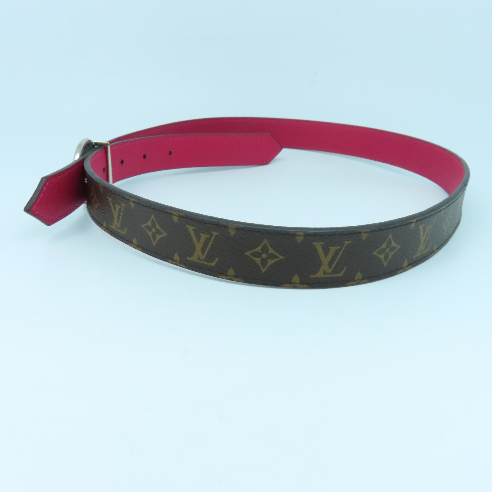 LOUIS VUITTON Monogram Belt銀扣皮帶啡色/紫色