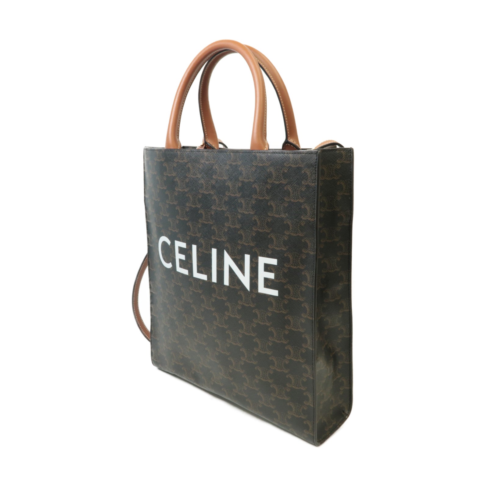 CELINE 塗層帆布Cabas金扣手挽肩背兩用袋棕色