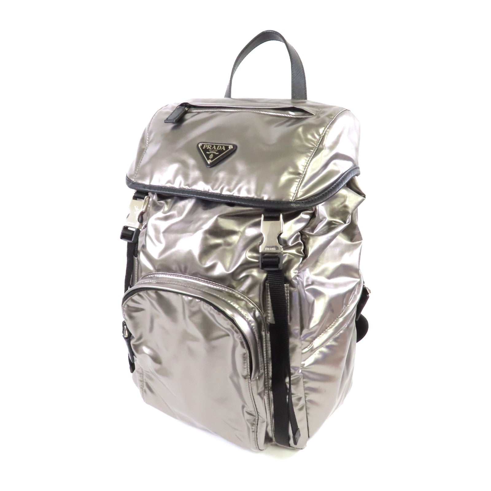 PRADA 尼龍Backpack銀扣背包銀色