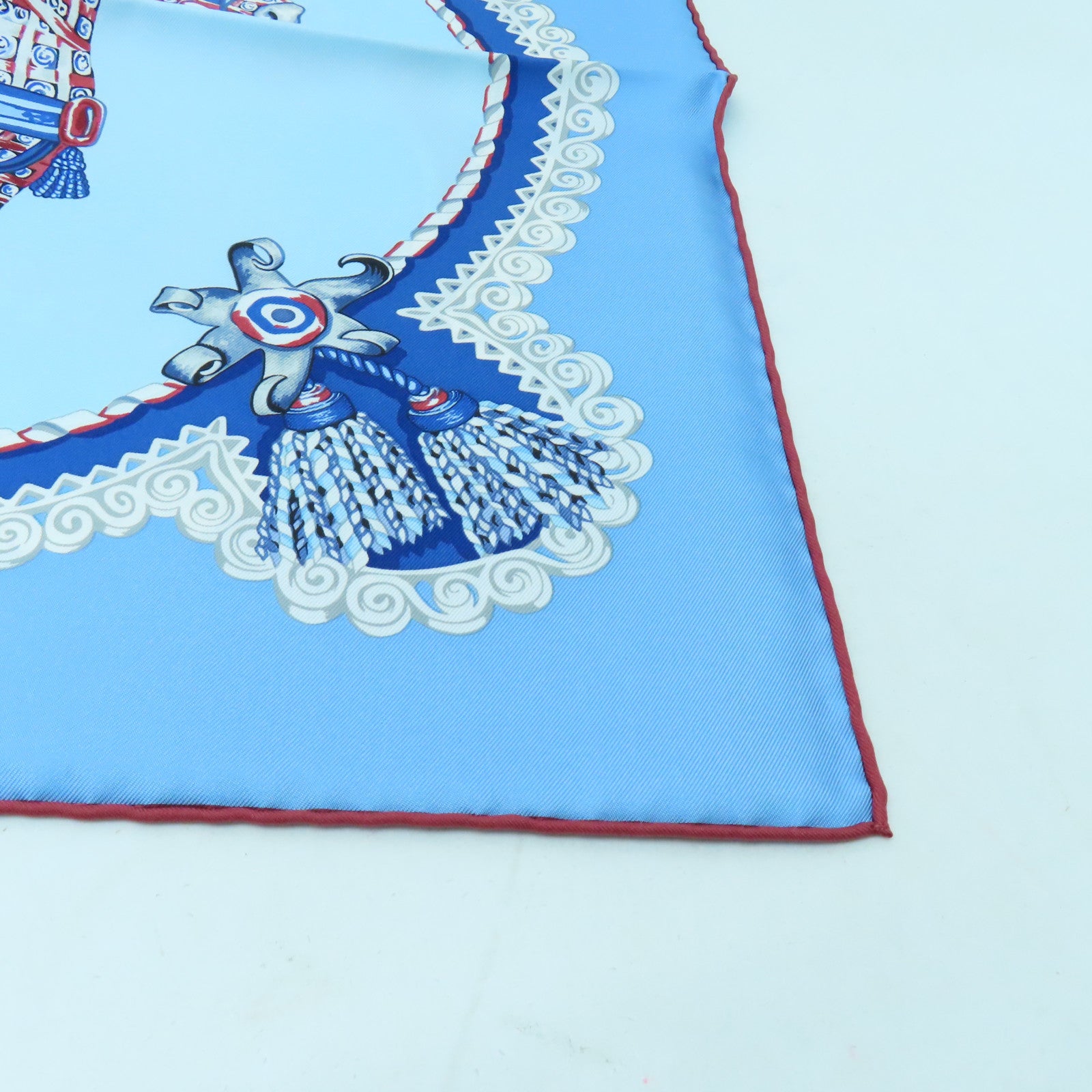 HERMES 絲質Scarf絲巾淺藍色/白色/紅色
