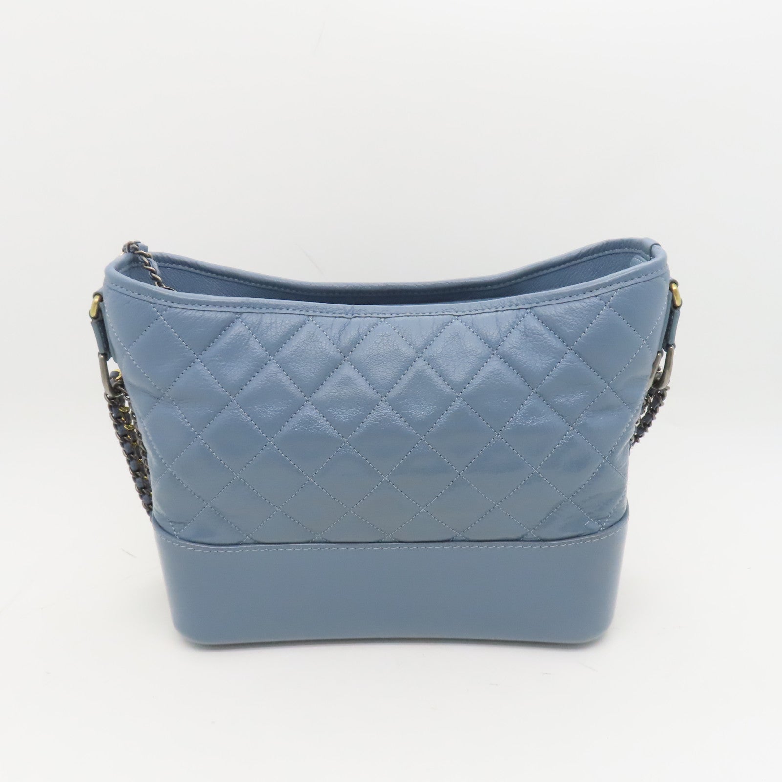 CHANEL rhombic cowhide leather Gabrielle gold buckle / silver buckle chain shoulder bag light blue