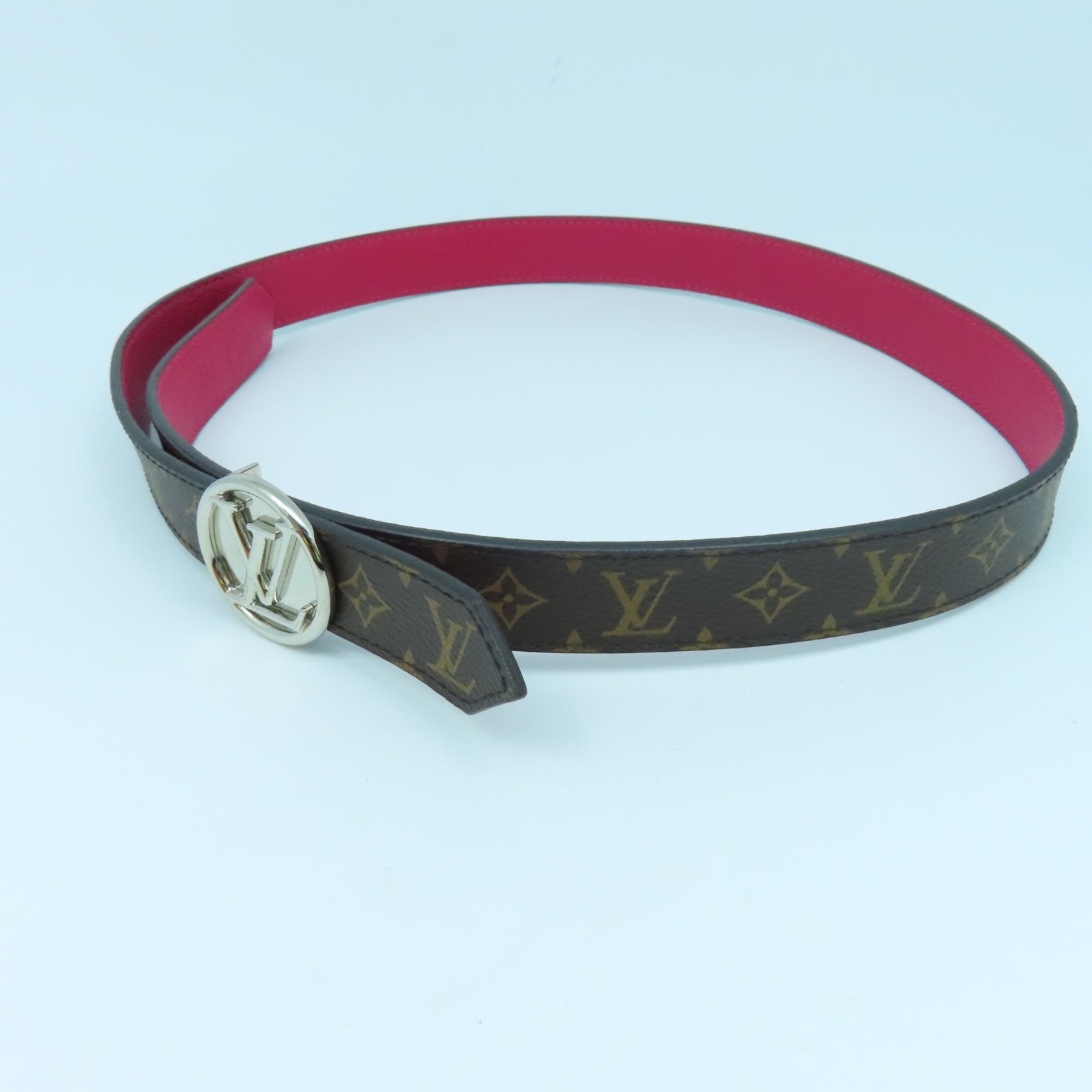 LOUIS VUITTON Monogram Belt銀扣皮帶啡色/紫色