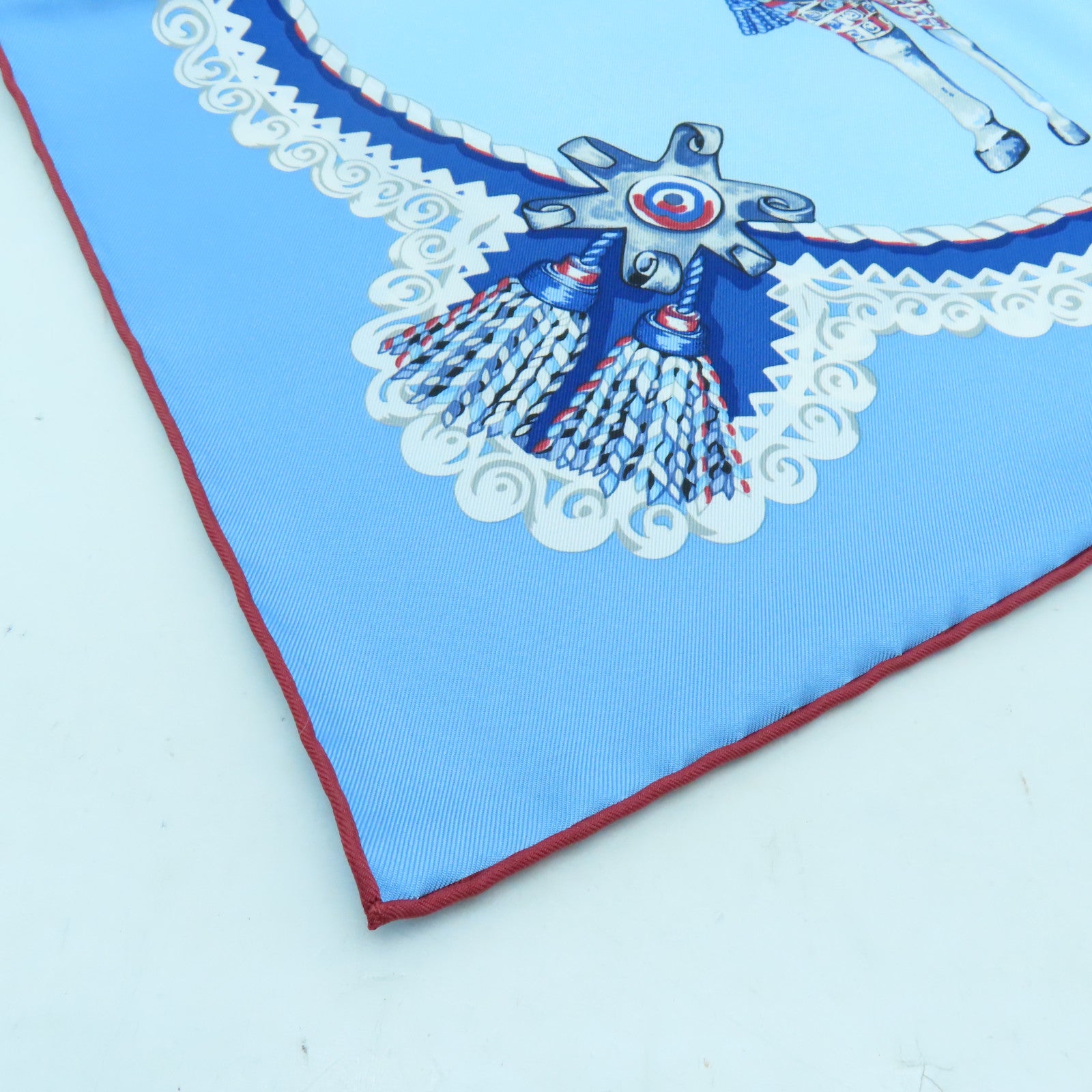 HERMES 絲質Scarf絲巾淺藍色/白色/紅色