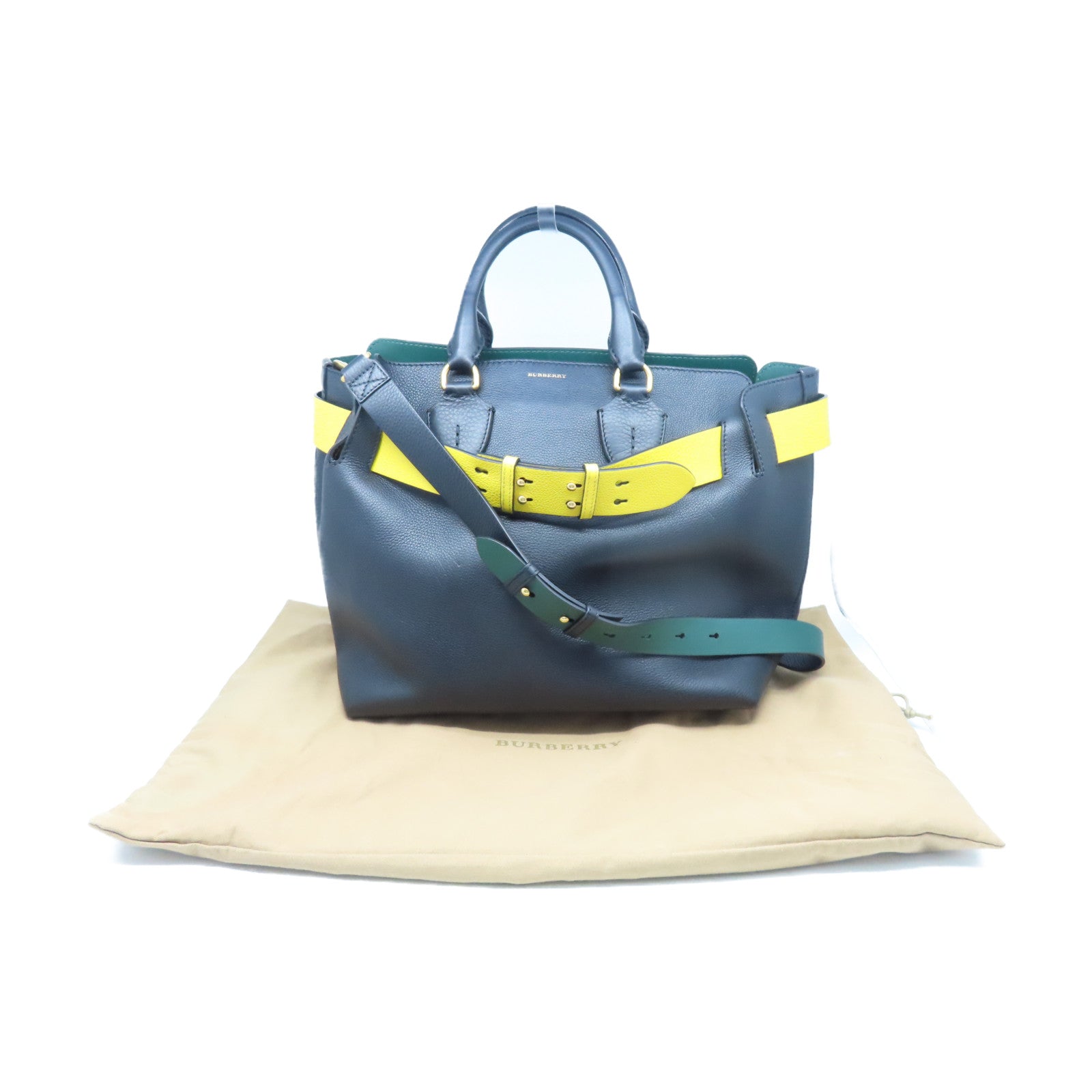 BURBERRY 【激減優惠】牛皮皮革2 Way shoulder金扣手挽肩背兩用袋黑色/黃色